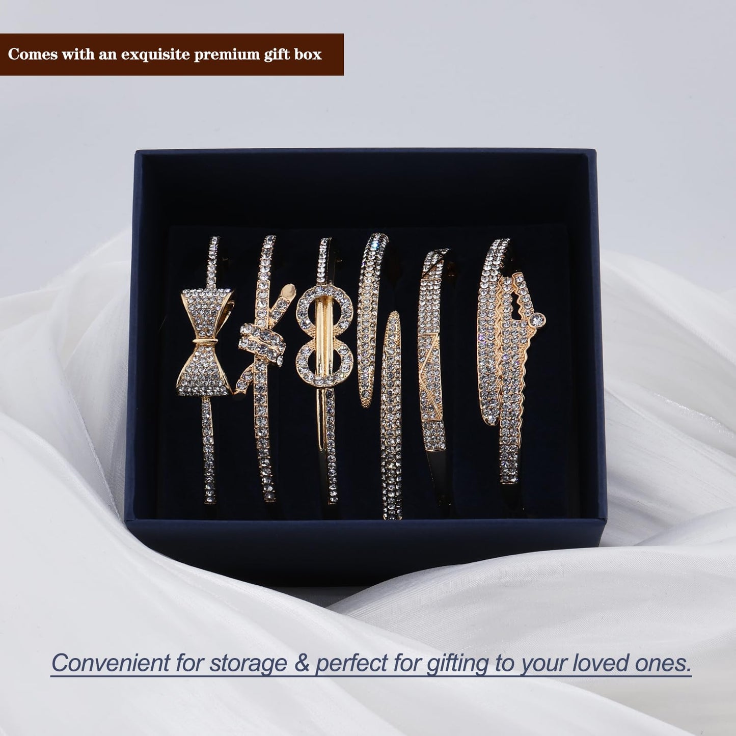 6PCS Gold Bangle Bracelet Set for Women, Light Luxury High-End Designer Style, Zinc Alloy with Cubic Zirconia, Stackable, Ideal Gift for Birthday Christmas Valentine's Day Mother's Day