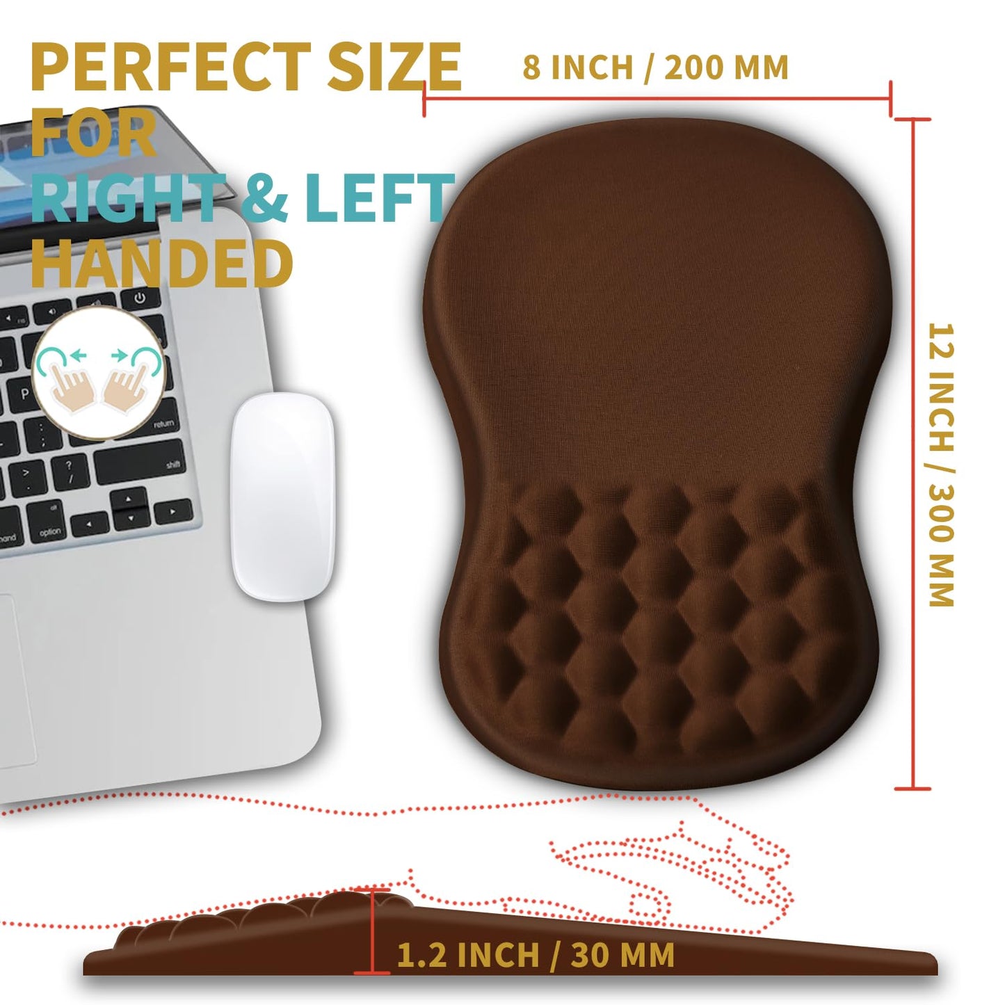 Hokafenle Ergonomic Mouse Pad Wrist Support with Massage Design, Wrist Rest Pain Relief Mousepad with Memory Foam&Non-Slip PU Base, Mouse Pads for Wireless Mouse & Desk (12x8 inch,Brown)
