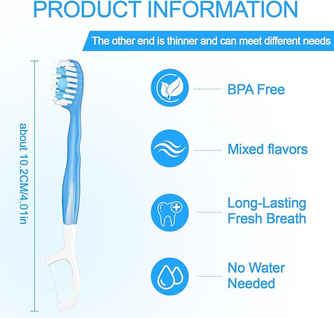 5 in 1 Mini Disposable Toothbrushes with Toothpaste Individually Wrapped Portable Travel Toothbrush with Toothpaste + Tongue Scraper + Picks+Floss Travel Case (Mint, 26)