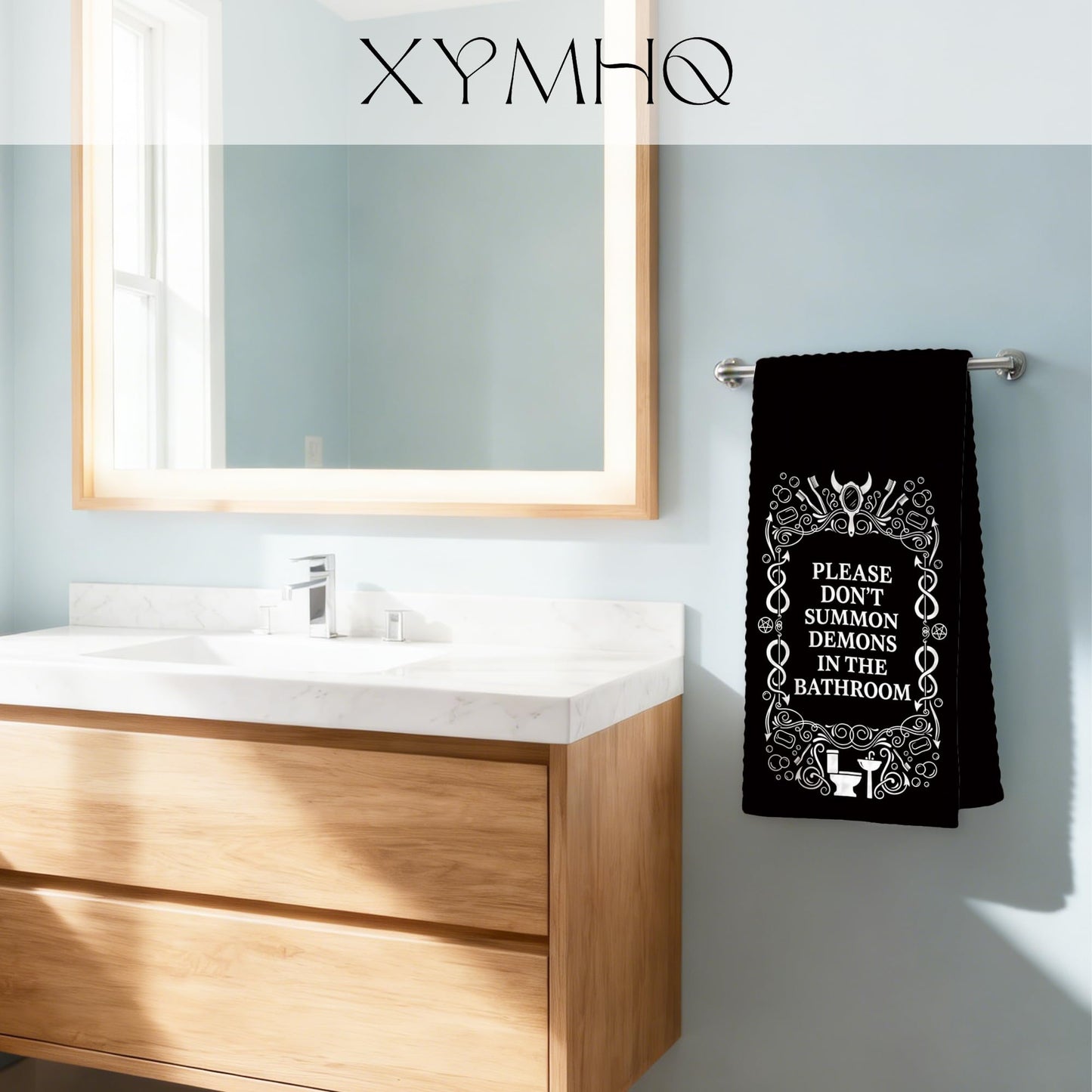 XYMHQ Black Demon Gifts Hand Towel 16x24, Black Demon Decor Gothic Dish Cloth, Please Dont Summon Funny Bathroom Decorative Towels, Spooky Housewarming Gifts for Men.