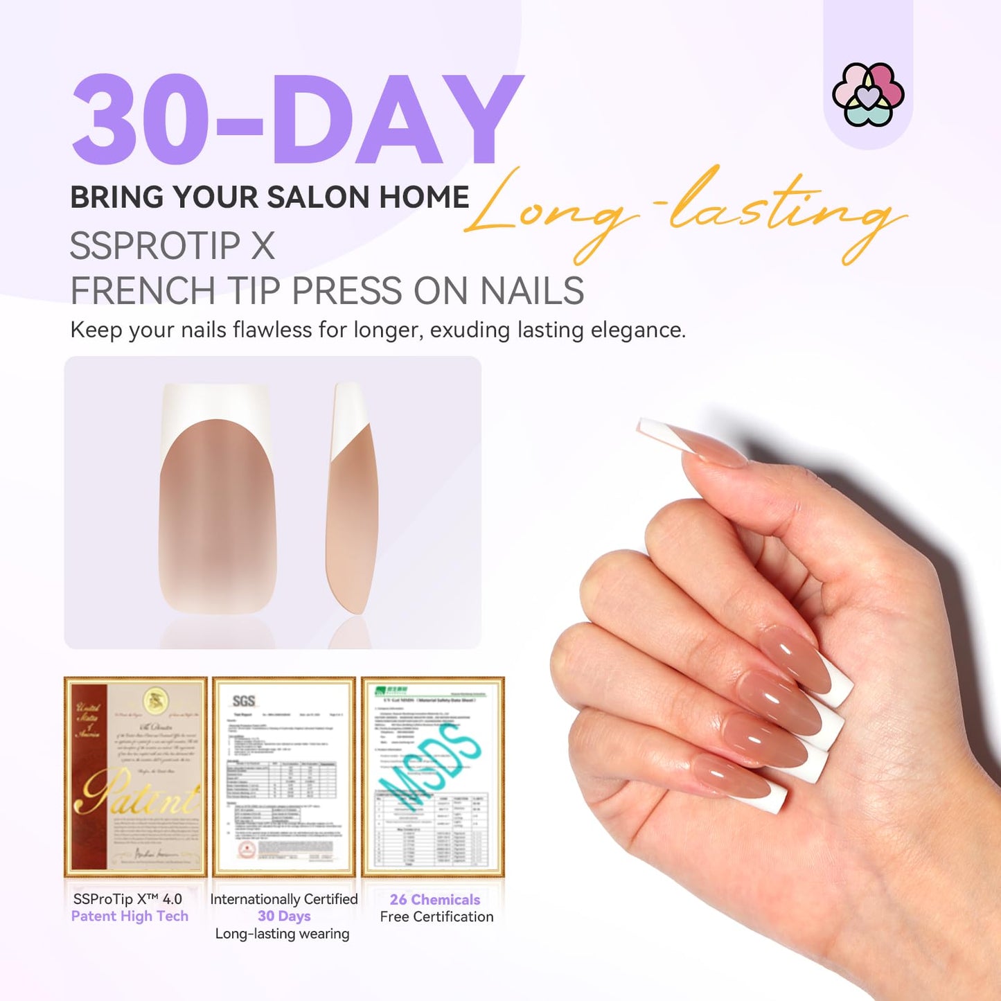 SAVILAND Press On Nails for Women: Long Square 160PCS Natural Acrylic Press On Nails Nude French Tip Nails Sturdy & Long-lasting Press on Nails Soft Gel Nail Tips for Extension DIY Nail Art