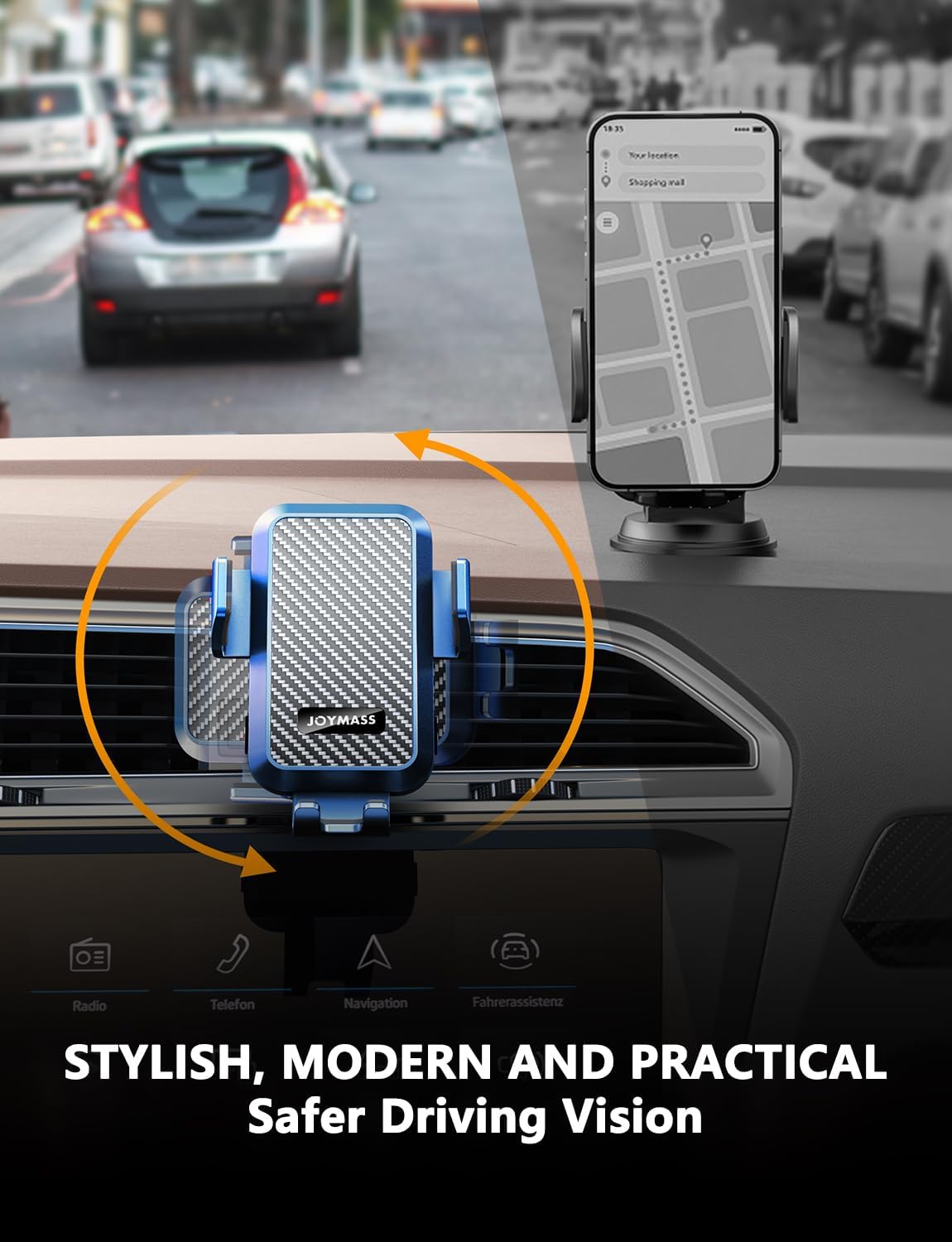 Wireless Car Charger, JOYMASS 15W Fast Charging Auto Clamping Car Charger Cell Phone Holder Mount Vent for iPhone 15 14 13 12 Mini Pro Max, Samsung Galaxy S24 Ultra S23 S22 S21+ Note 20, etc - Blue