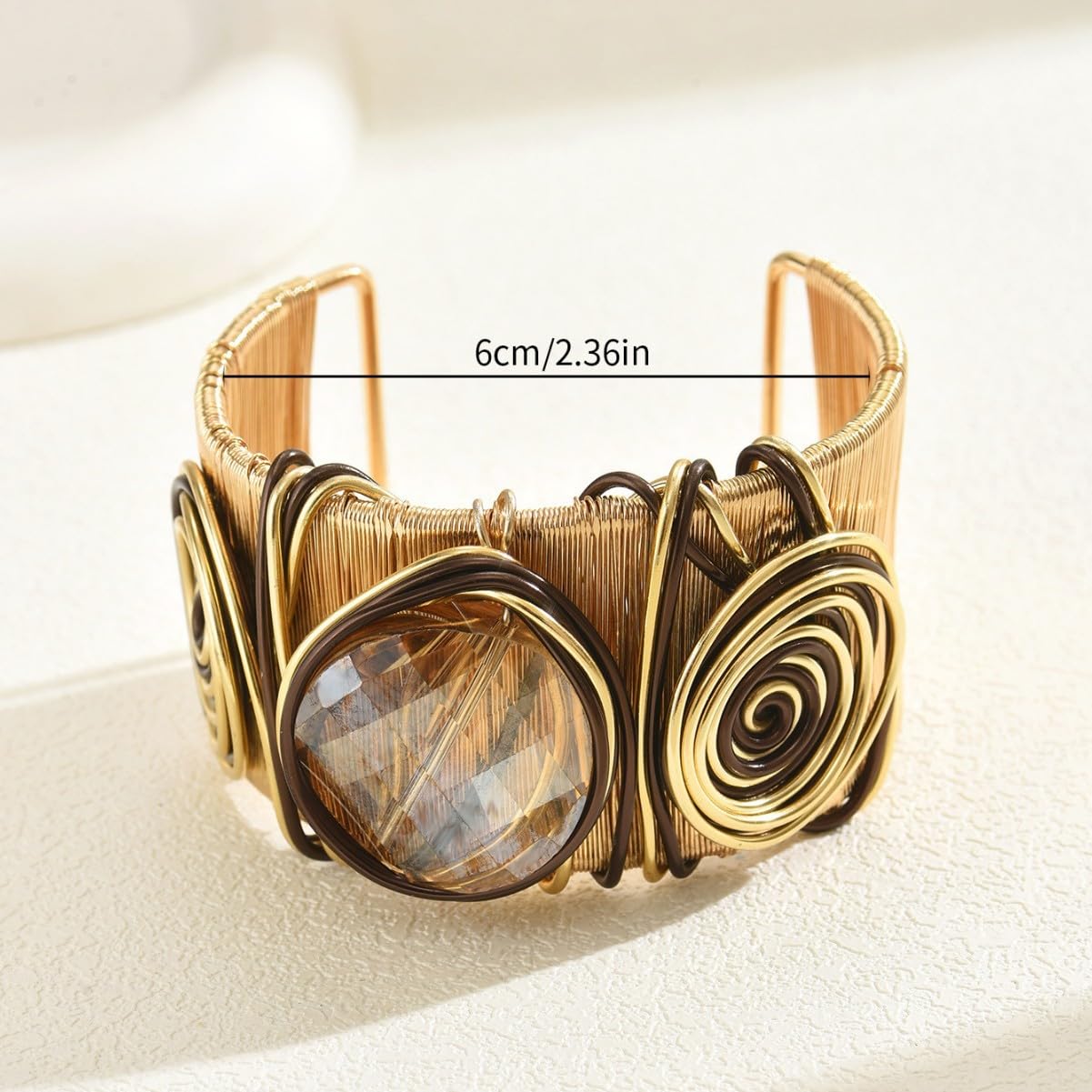 MOEEIJEW Chunky Gold Cuff Bangles Bracelets for Women Open African Bangle Large Rhinestone Wide Bracelets Statement Punk Jewelry(Round A)