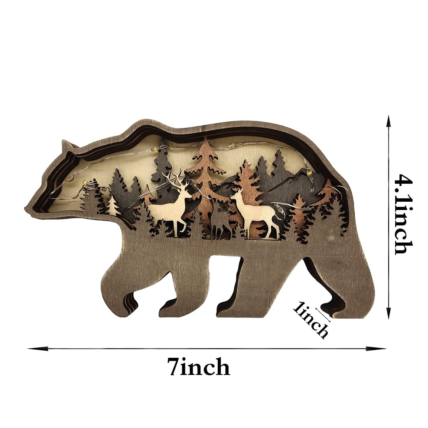 Zagxuade Wooden Brown Bear Decor with Light, Forest Animals Table Decor, Wooden Knick Knacks Decorations for Home
