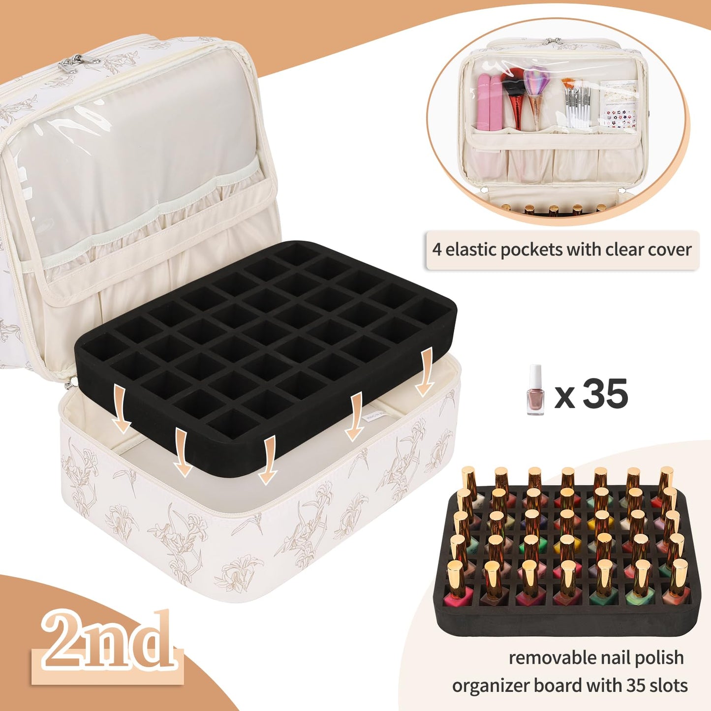 CUBETASTIC Nail Polish Organizer, Nail Supplies Storage Case Holds 45 Bottles Nail Polish & Nail Lamp, Travel Nail Tech Carrying Bag, Nail Kit Bag For Nail Stuff & Manicure Tools
