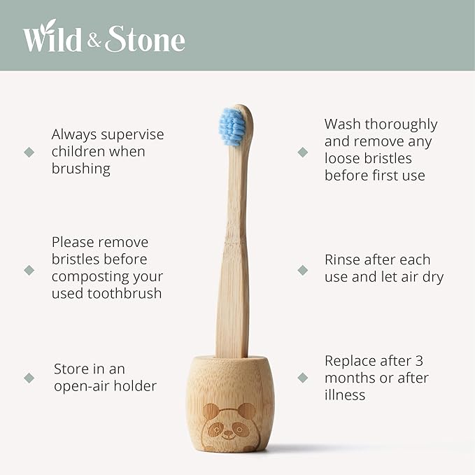Wild & Stone | Organic Children's Bamboo Toothbrush | 4 Pack | Soft Fibre Bristles | 100% Biodegradable Handle | BPA Free | Vegan Eco Friendly Kids Toothbrushes (Aqua)