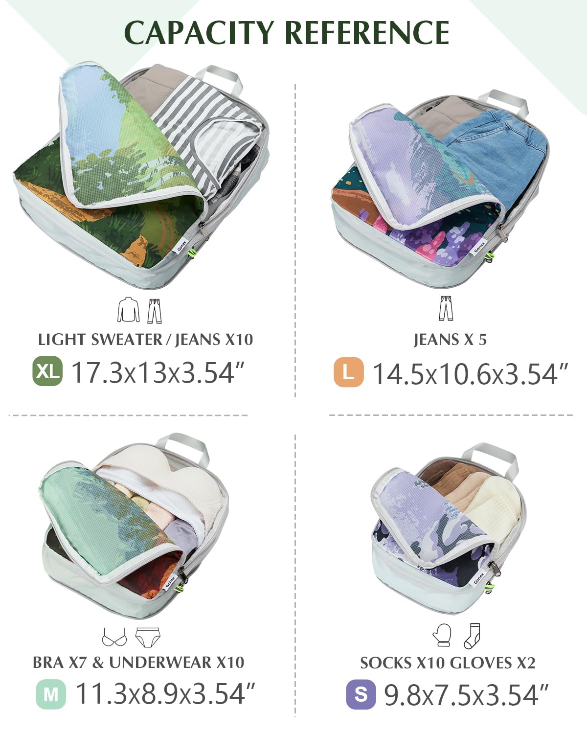 Gonex Compression Packing Cubes, 4pcs Expandable Storage Travel Luggage Bags Organizers, Travel Cubes for Suitcase Carry On (Seasons)