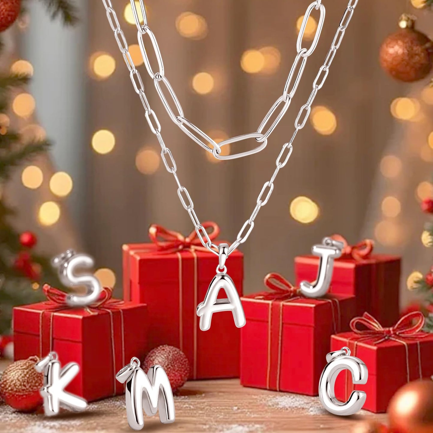 adoyi Silver Initial Necklace for Women 14k Gold Plated Layered Bubble Letter Necklaces Trendy Jewelry Chain Name D Pendant Necklace Stack Birthday Valentines Gifts
