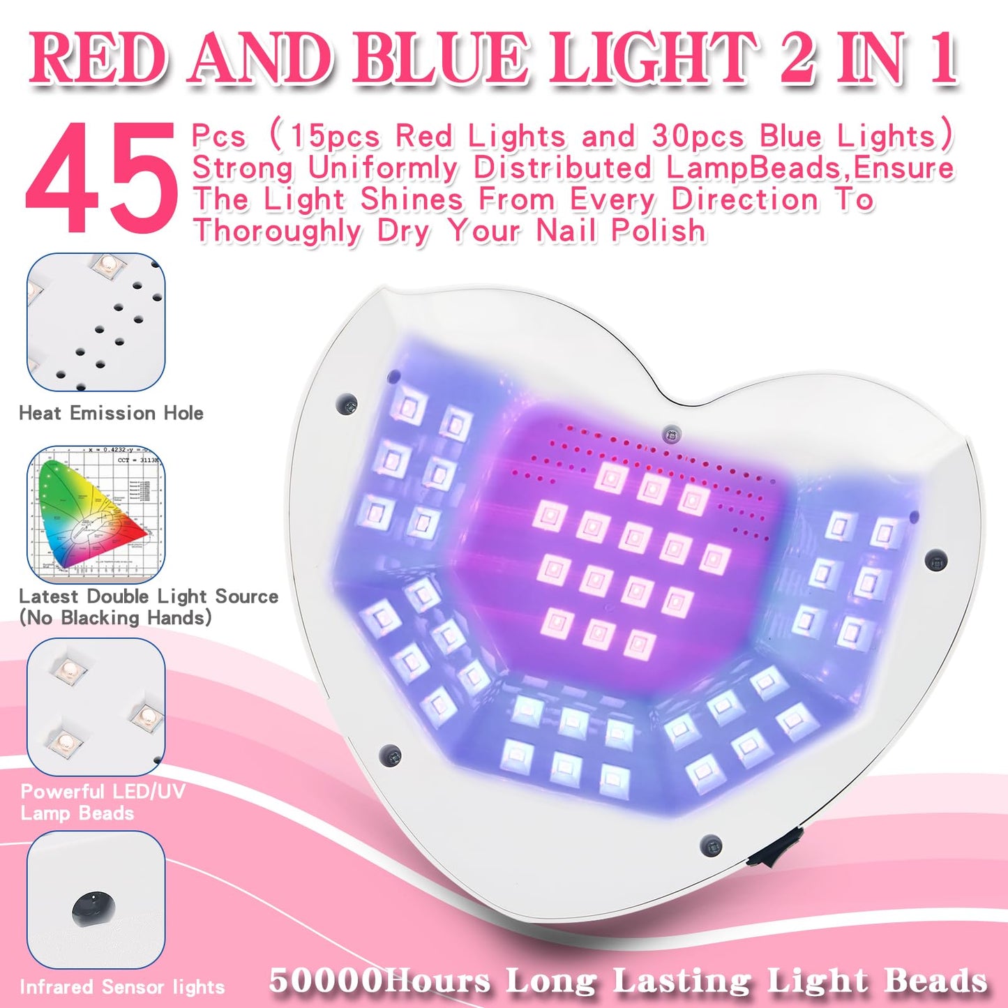 SKYUV UV LED Nail Lamp, Rechargeable Cordless Nail Dryer for Gel Polish, UV Nail Light with 45 Beads, Professional Quick Dry Curing Lamp with 3 Timers Setting for Salon and Home