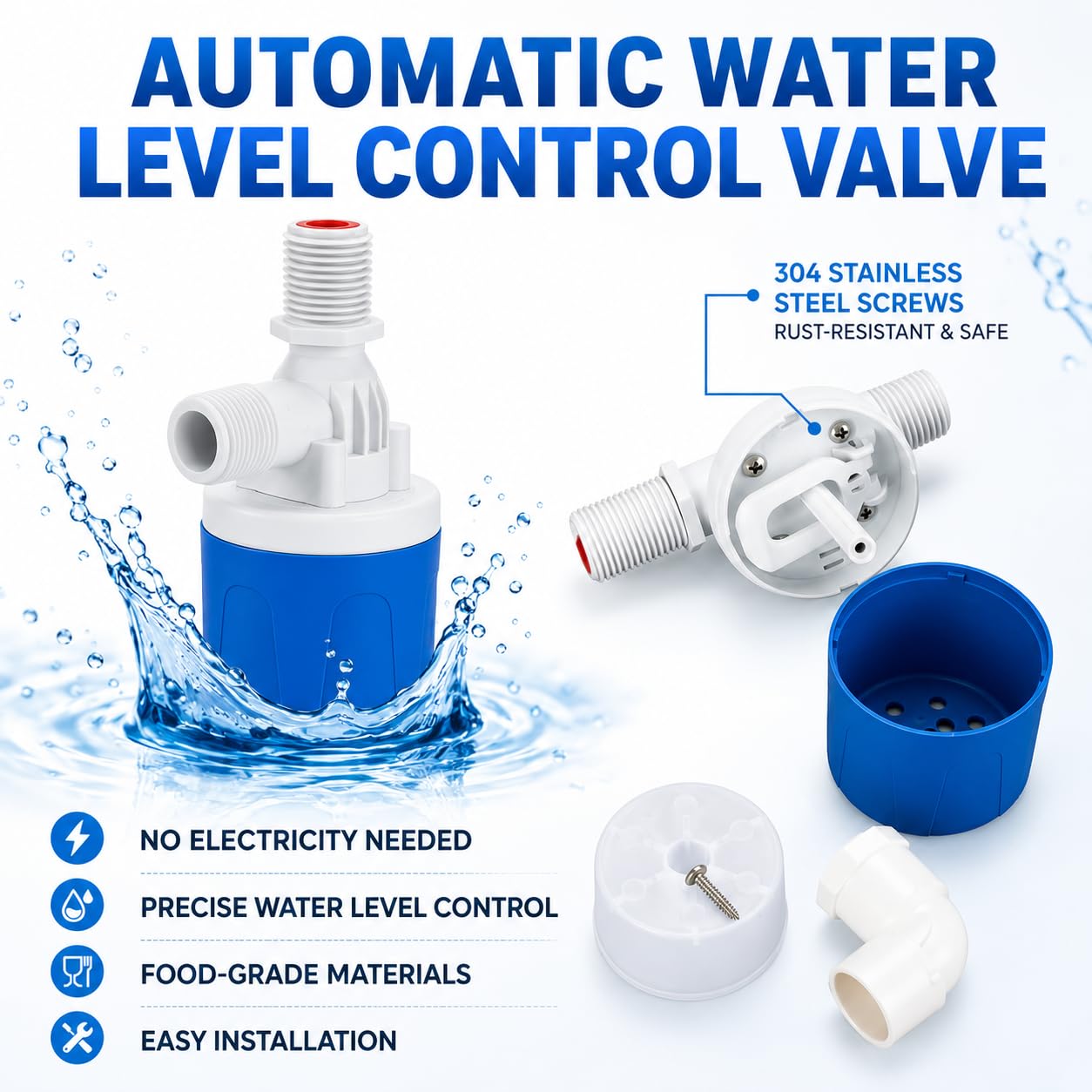 LAGWIUY 3/4 Inch Float Valve for Water Tank, 3 Pack Top Inlet Automatic Water Level Control Valve, Plastic Shut Off Float Valve for Livestock Waterer, Pond, Pool, Aquarium