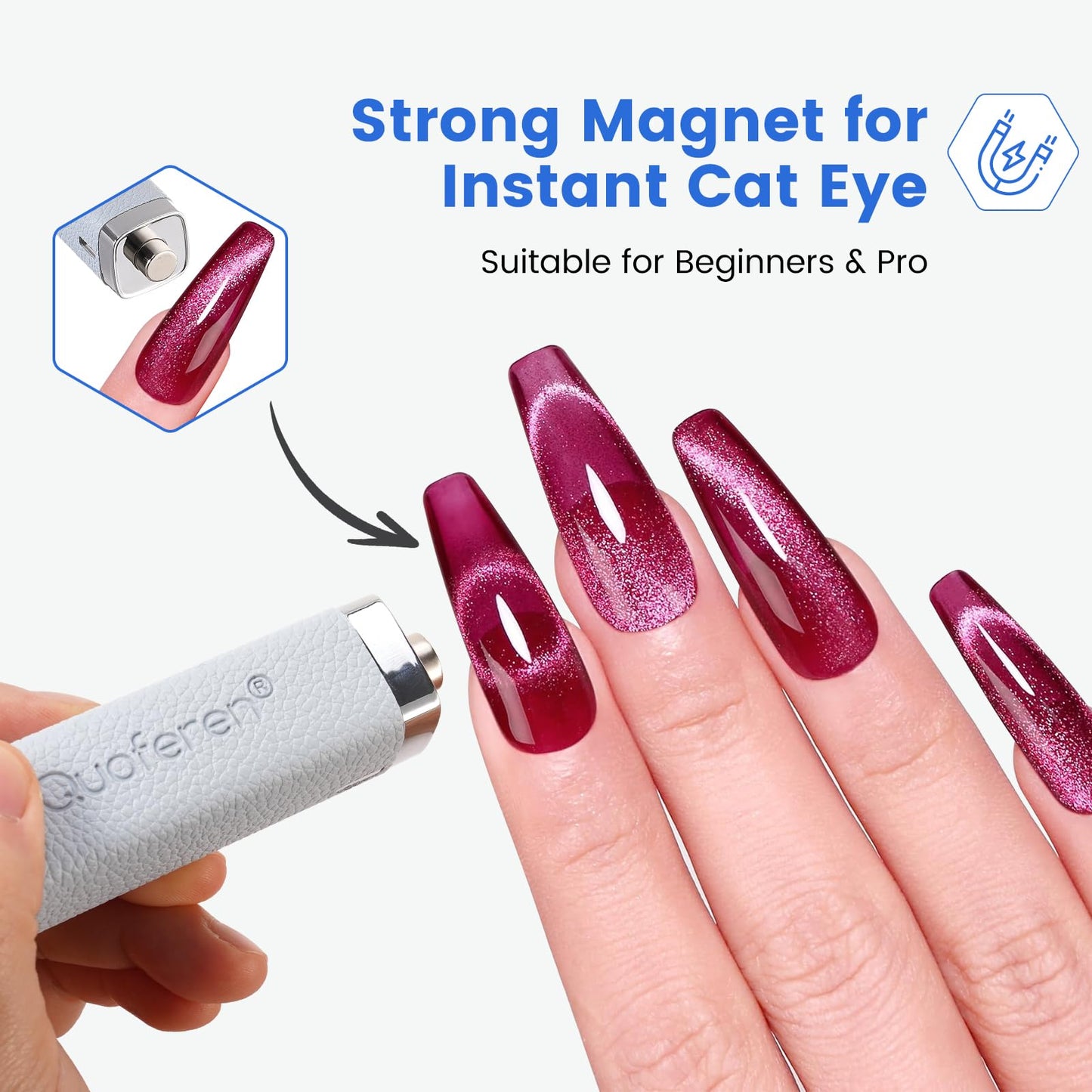 Quaferen Mini Handheld UV Light for Gel Nails with Stand, Rechargeable Flash Cure Nail Lamp with Auto Sensor, Cat Eye Magnet for Fast Drying at Home Salon (Blue)