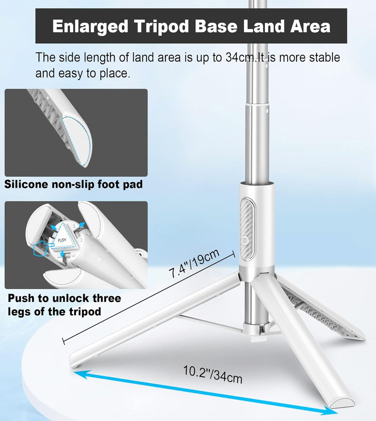 TONEOF 67" Travel Tripod,Selfie Stick,All-in-1 Phone Stand with Integrated Wireless Remote,Lightweight and Portable,Extendable for iPhone and Android(White)