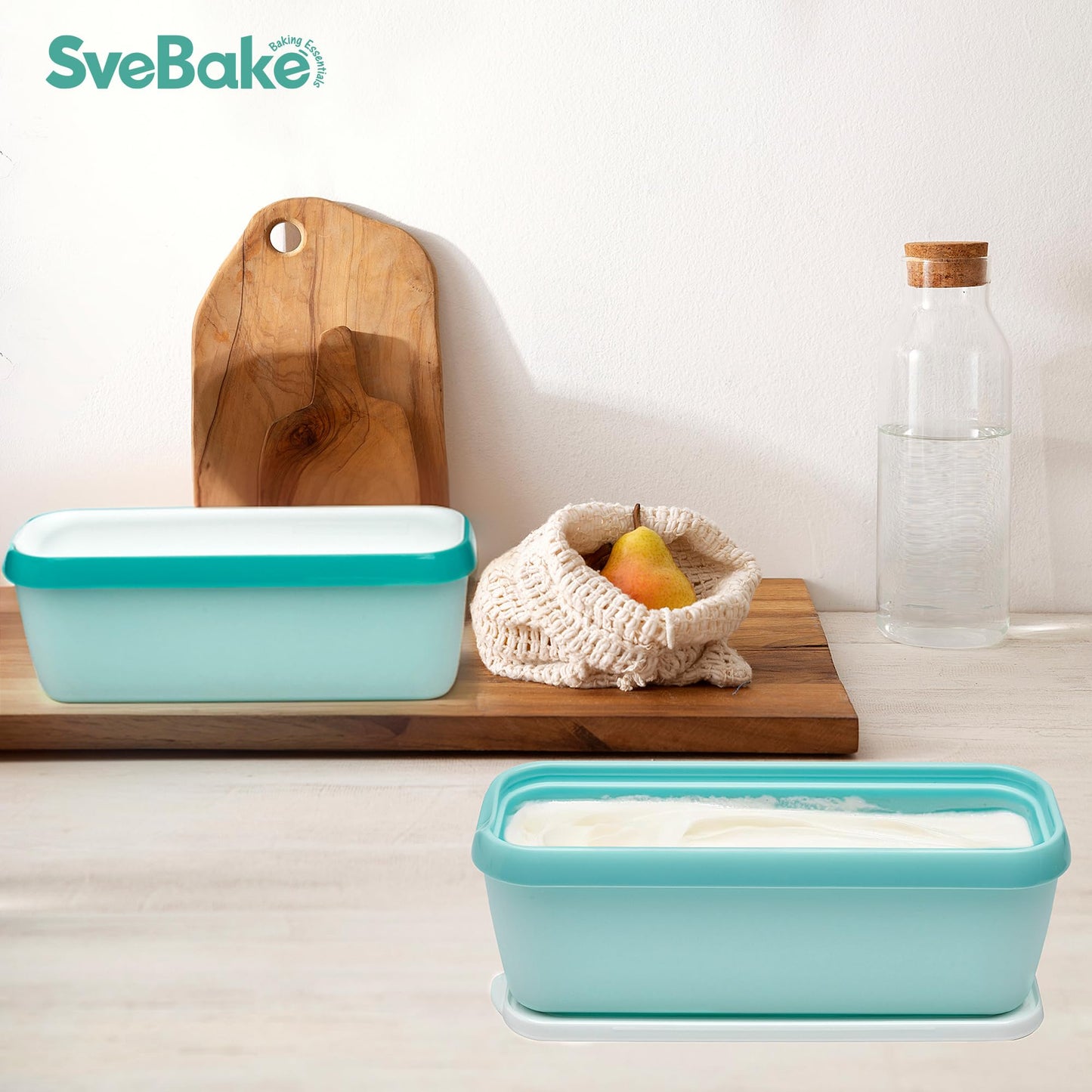 SveBake Ice Cream Storage Containers with Lids 2 PACK - 1.5 Quarts Homemade Ice Cream Tubs, Freezer Containers, Turquoise & Green