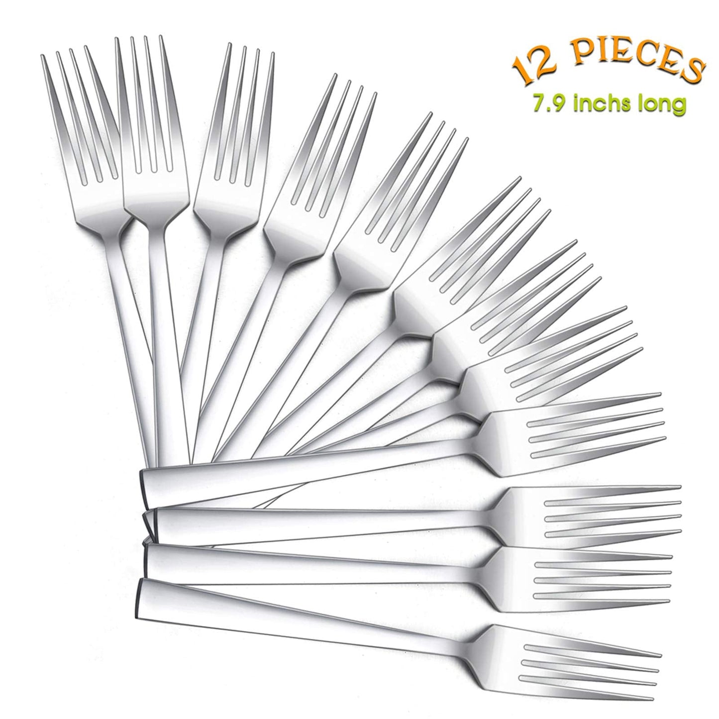 Dinner Forks Set of 12, E-far 7.9 Inch Stainless Steel Forks for Home, Kitchen or Restaurant, Non-toxic & Mirror Polished, Squared Edge & Dishwasher Safe