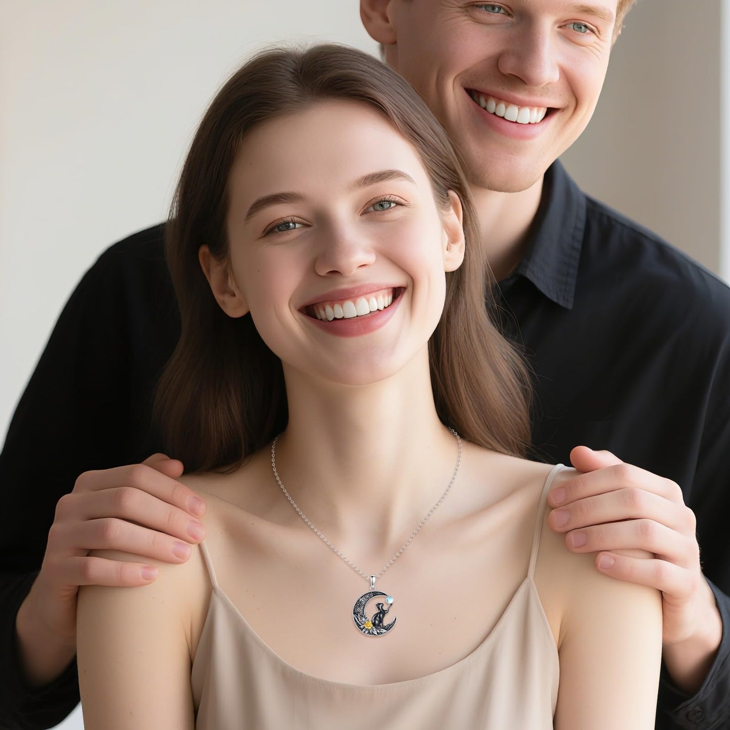 Vadmans Black Cat Necklace Sterling Silver Moon Pendant Cute Animals Jewelry Gifts for Women Cat Lover