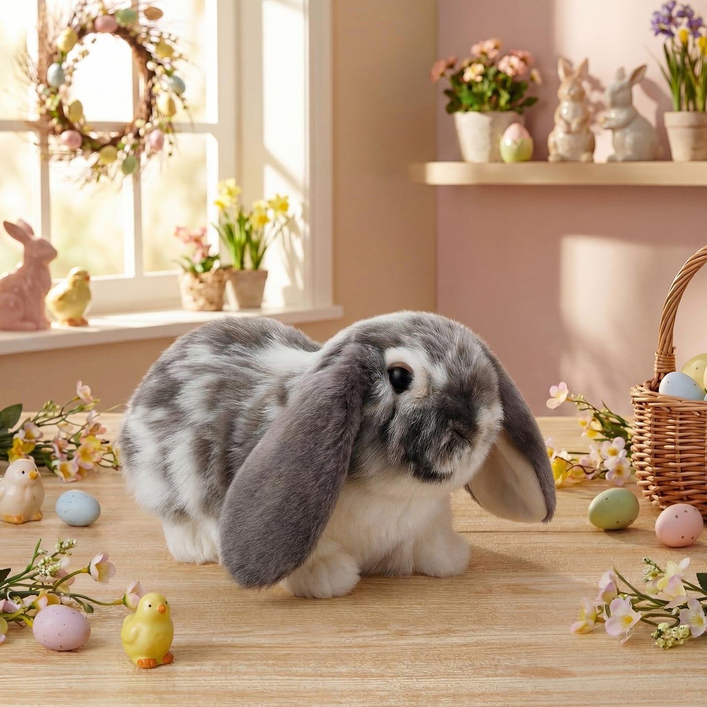 JolliLudo Eater Dutch Lop Eared Rabbit Ornament Cute Stuffed Animal Fluffy Rabbit Animal Realistic Bunny Cute Stuffed for Xmas Gift Friends 9.8 Inches(Soft,1 Pcs)