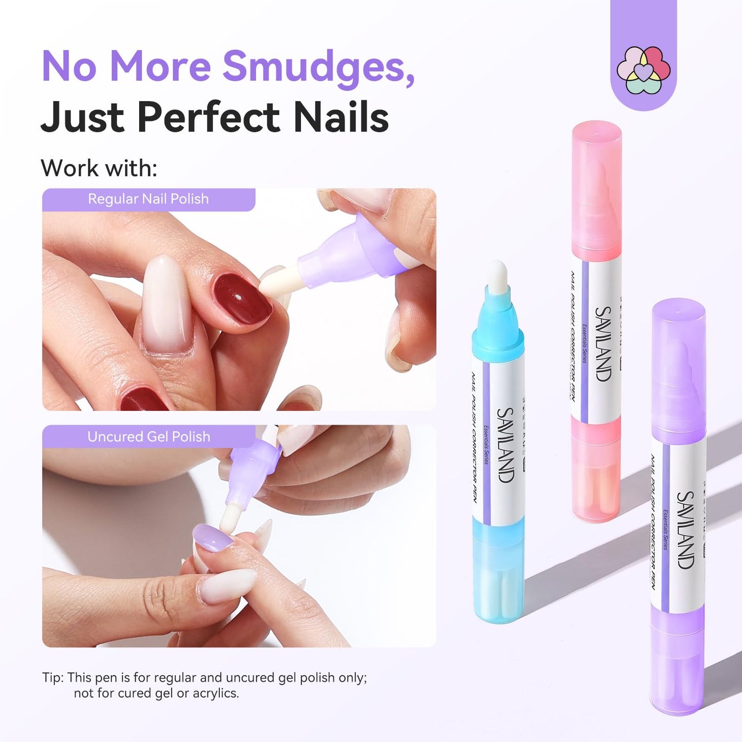 SAVILAND Ultra-Precise Nail Polish Remover Pen: 3 PCS Refillable Nail Polish Corrector Pen 9 Replacement Tips Acetone-Free Nail Edge Cleaning Pen Gentle Non-Drying Nail Polish Tools Home DIY 0.5 Fl.oz