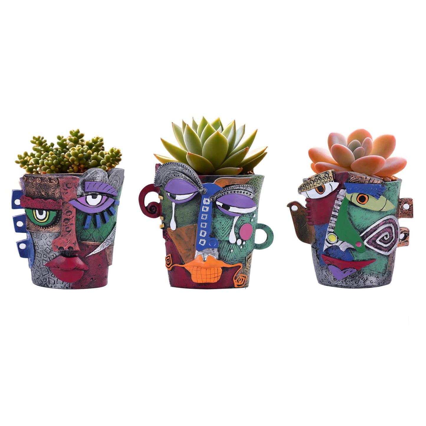 LINYTHER Mini Abstract Face Planter – Small Picasso-Inspired Resin Planter for Succulents, Cacti & Small Plants, Whimsical Decorative Head Planter for Indoor & Outdoor Garden