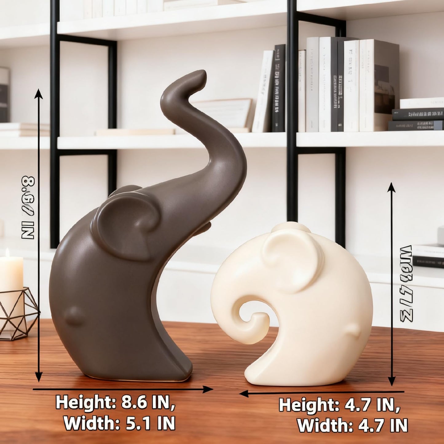 Ammzus Ceramic Elephant Couple Statues, Modern Intertwined Elephant Figurines for Home Decor, Love Symbol Wedding, Nordic Porcelain Decorations for Living Room, Shelf, Tabletop