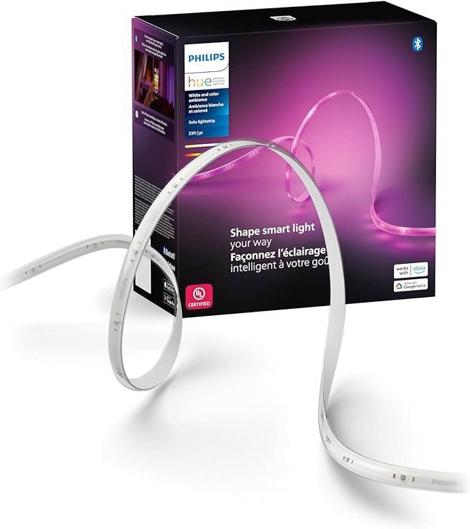 Philips Hue Indoor 33 Ft Smart LED Solo lightstrip Base Kit - 1 Pack - Control with Hue App - Compatible with Alexa, Google Assistant and Apple HomeKit