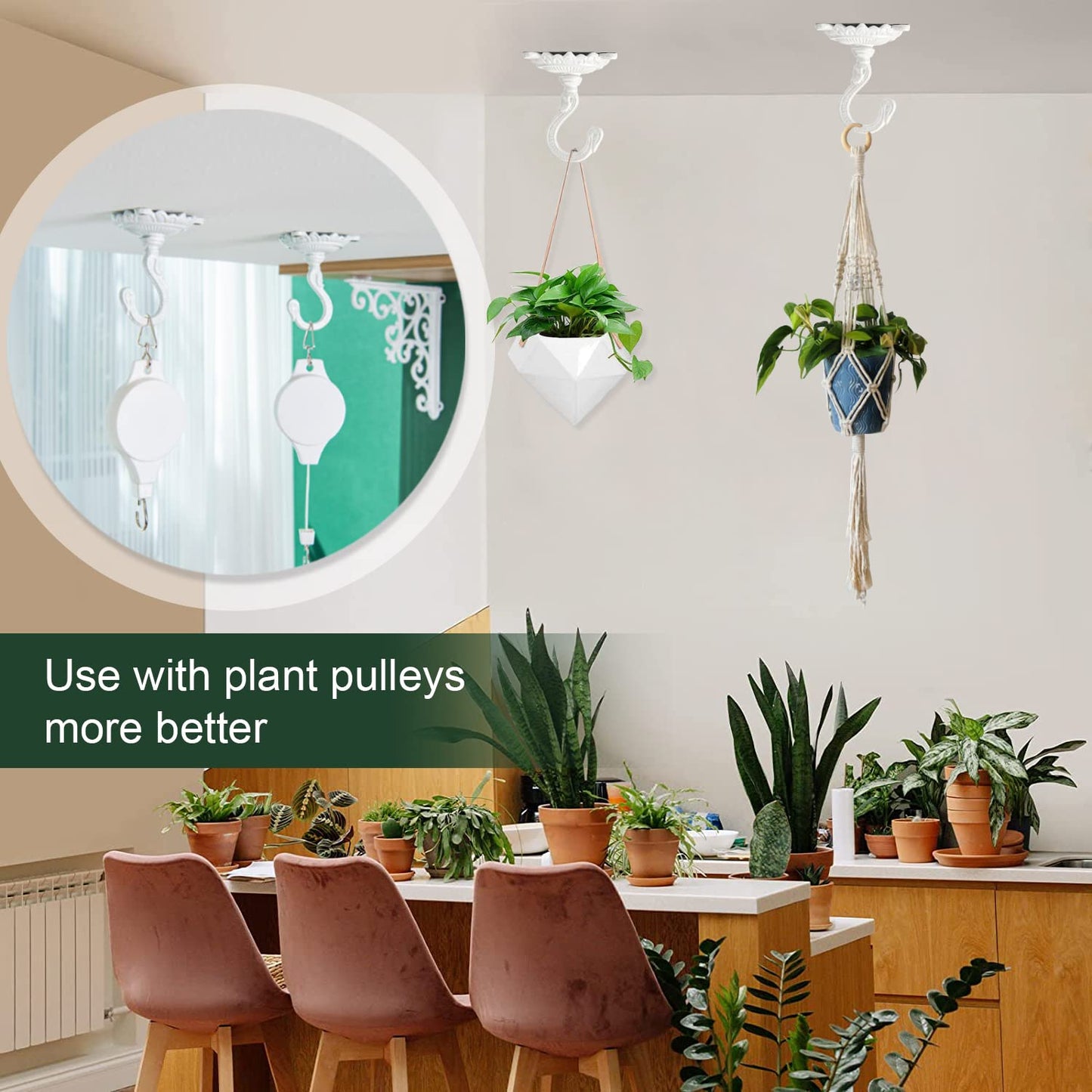 Sungmor Heavy Duty Ceiling Hooks for Hanging Plants, 3PC White 3.5x3.9Inch Large Cast Iron Ceiling Hooks, Antique Decorative Ceiling Swag Hooks for Hanging Planter Chandelier Wind Chime Lantern Hanger