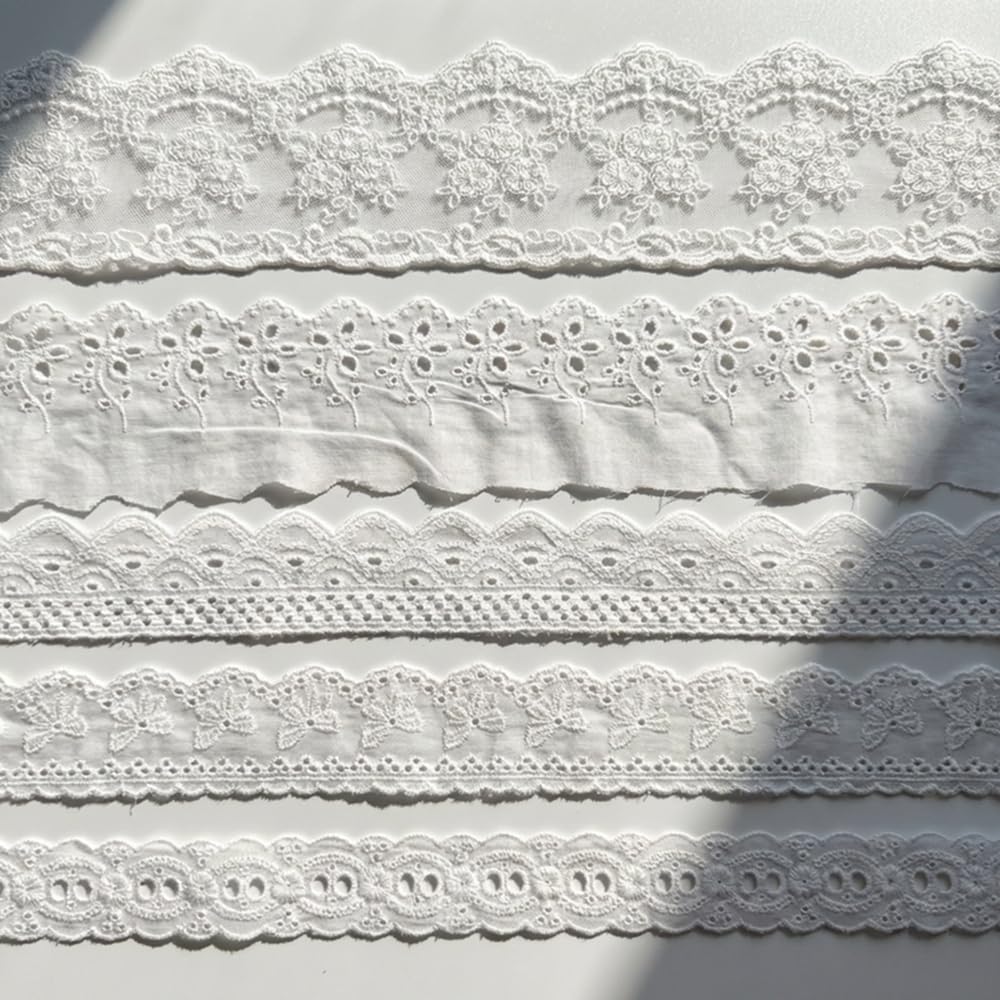 IDONGCAI 10 Yards Lace Trim Set for Sewing & Crafts – 5 Styles Lace Ribbon Bundle, Embroidered Eyelet Lace Trim for Wedding, Baby & DIY Fabric Embellishments(Ivory)