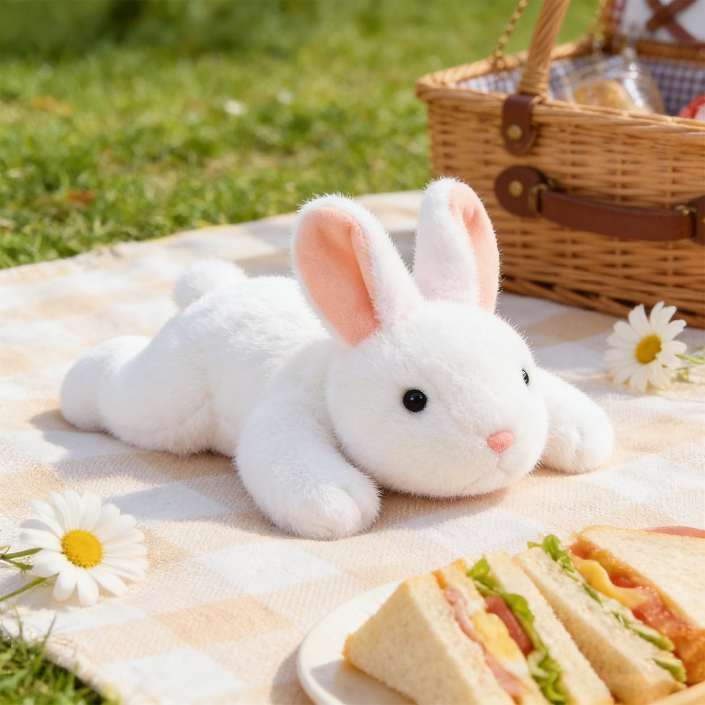 PEACH CAT Easter Bunny Stuffed Animal Cute Plushies White Rabbit Plush Toys Birthday Easter Gifts for Girls Boys Kids