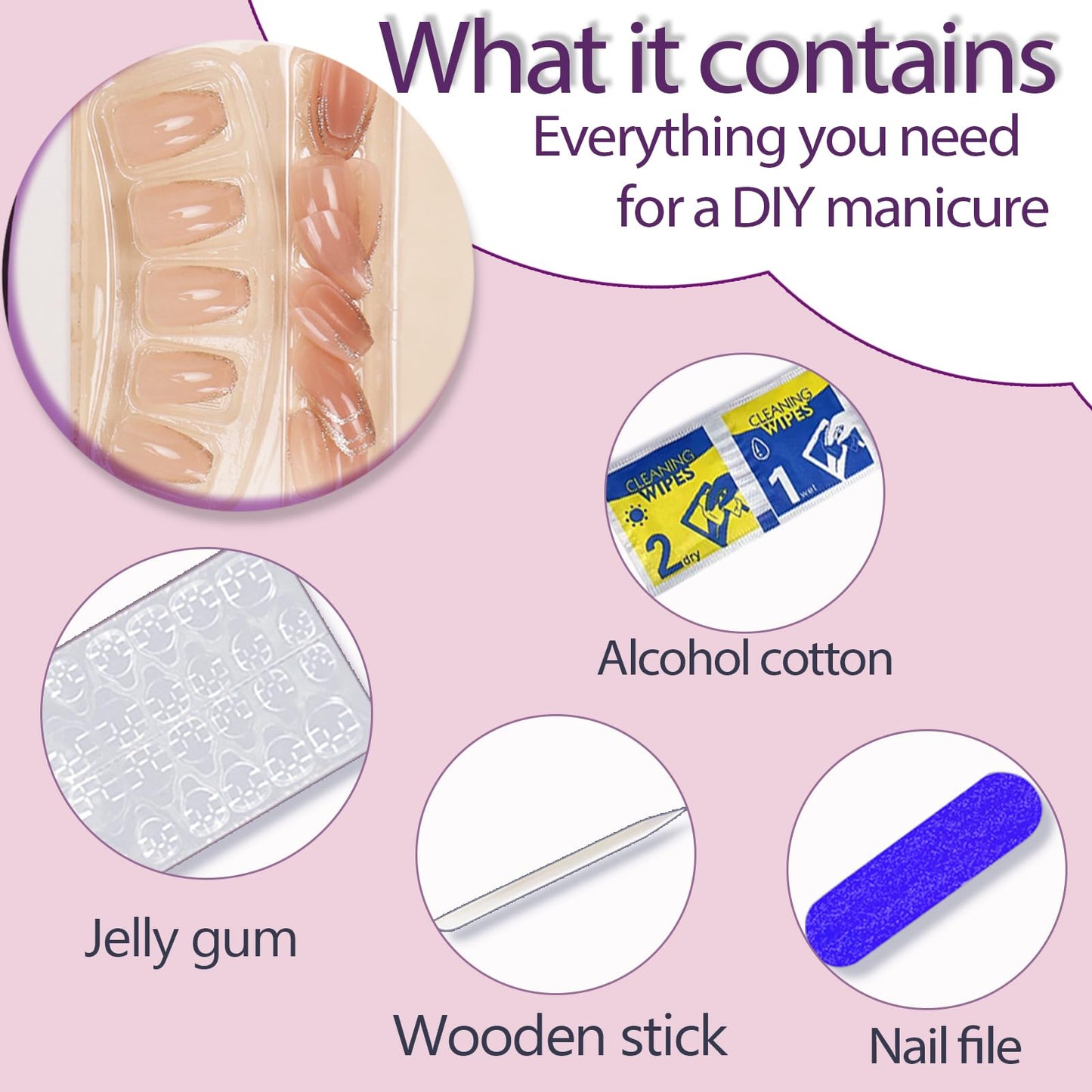 RUPOFUZA Medium Press on Fake Nails 24Pc Square Coffin False Nail with Golden Glitter French Tip Designs Acrylic Nail Press ons Artificial Stick on Nails for Women