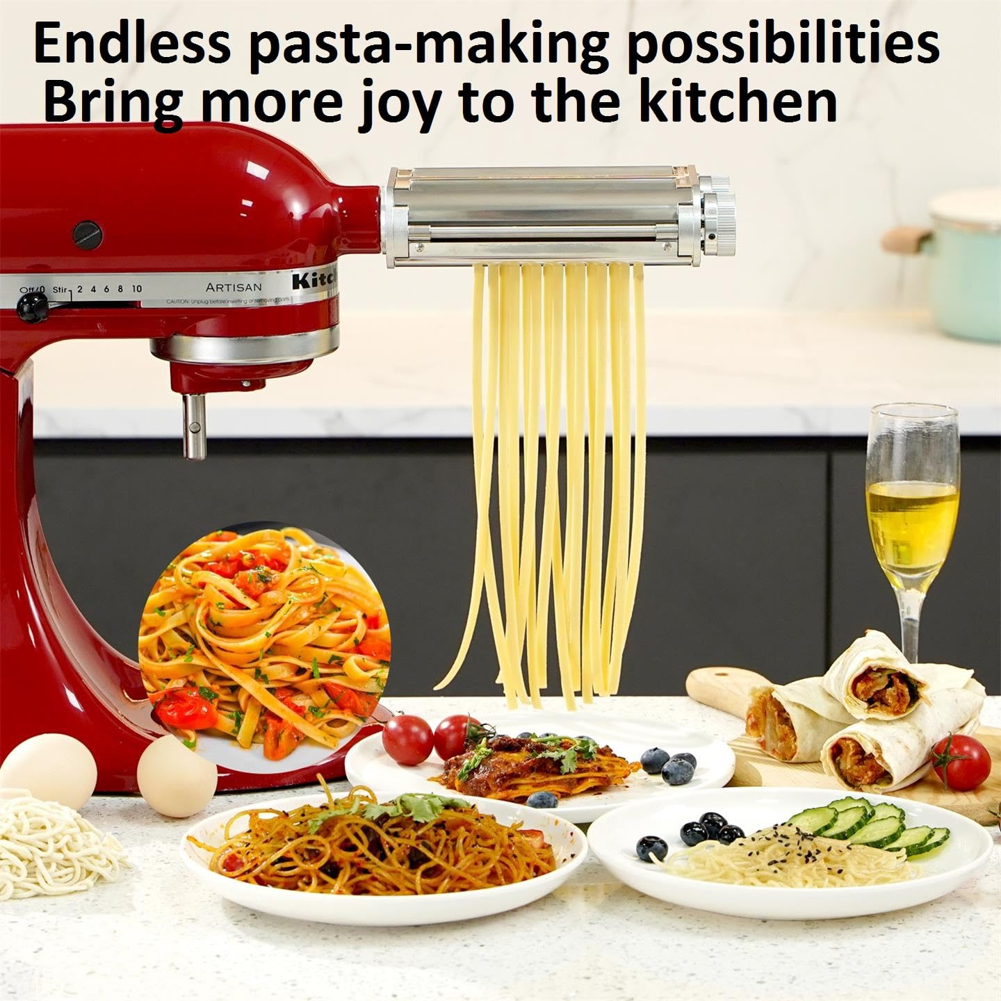 FavorKit 3 in 1 Pasta Maker Attachment Set for KitchenAid Mixers Plus Hub Knob Screw Accessory Included Dough Sheet Roller, Noodle Spaghetti & Fettuccine Cutters-Unique Design