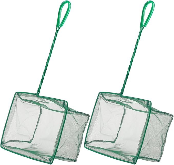 Pawfly 6 Inch Aquarium Fish Net with Braided Metal Handle Small Square Net with Soft Fine Mesh Sludge Food Residue Wastes Skimming Cleaning Net for Fish Tanks Small Koi Ponds and Pools, 2 Pack