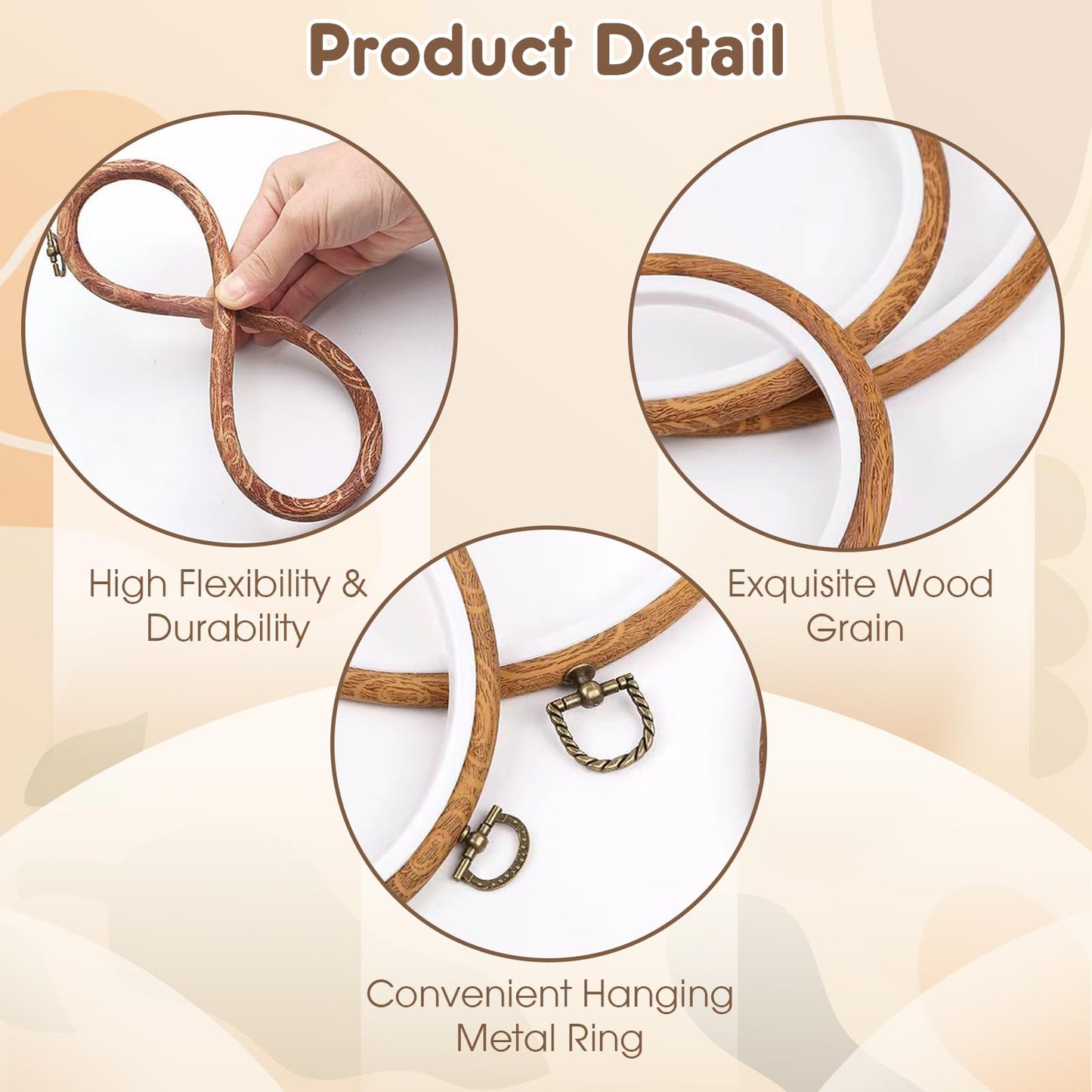 15 Pcs 3 Inch Embroidery Hoop Set, Imitation Wood Rubber Cross Stitch Hoops, Round Sewing Frames for DIY Crafts, Art Projects, and Gift Making