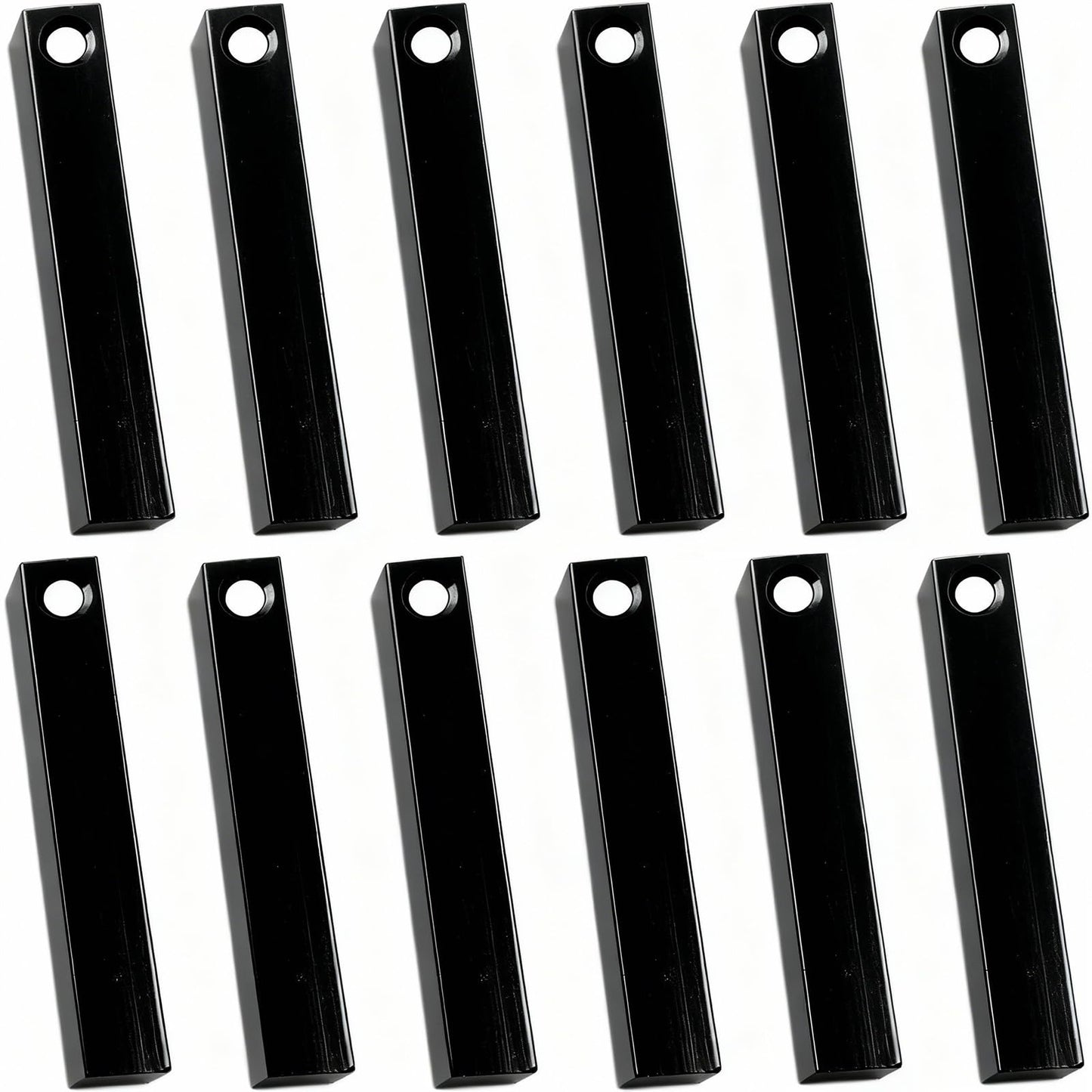 ABBECIAO 12PCS Black Anodized Aluminum 3D Rectangle Metal Stamping Blanks - 1 1/2" x 1/4" Solid Bar Pendants for Keychain Making