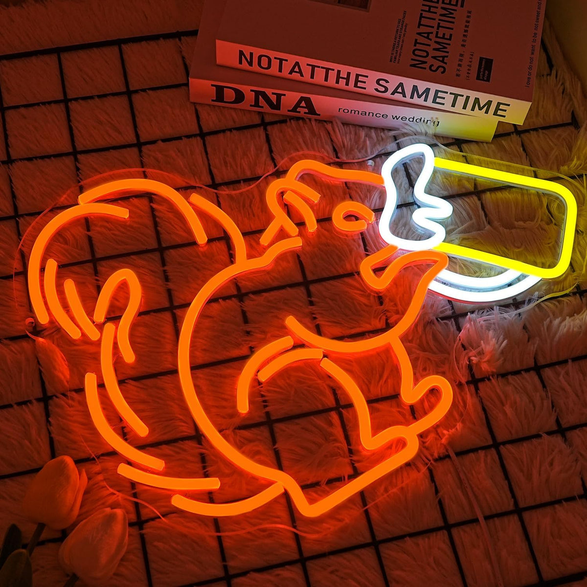 Squirrel Beer Neon Sign for Wall Decor Bar Neon Light Orange Squirrel Drinking Wine Led Light Animal LED Sign Dimmable LED Neon Light for Bar Bedroom Kidsroom Business Game Room