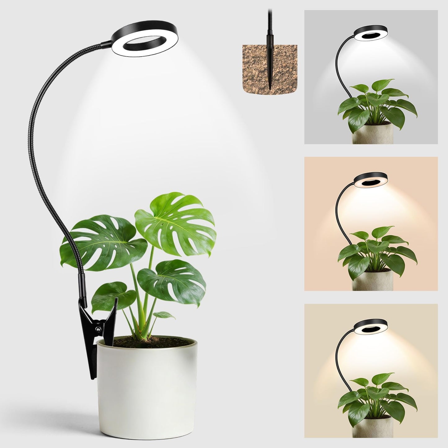 LORDEM Indoor Plant Grow Lights with 6/8/12/16H Auto Timer, 3 Spectrum Modes, Full Spectrum LED, Adjustable Height, for Small Plants, 1Pack Black
