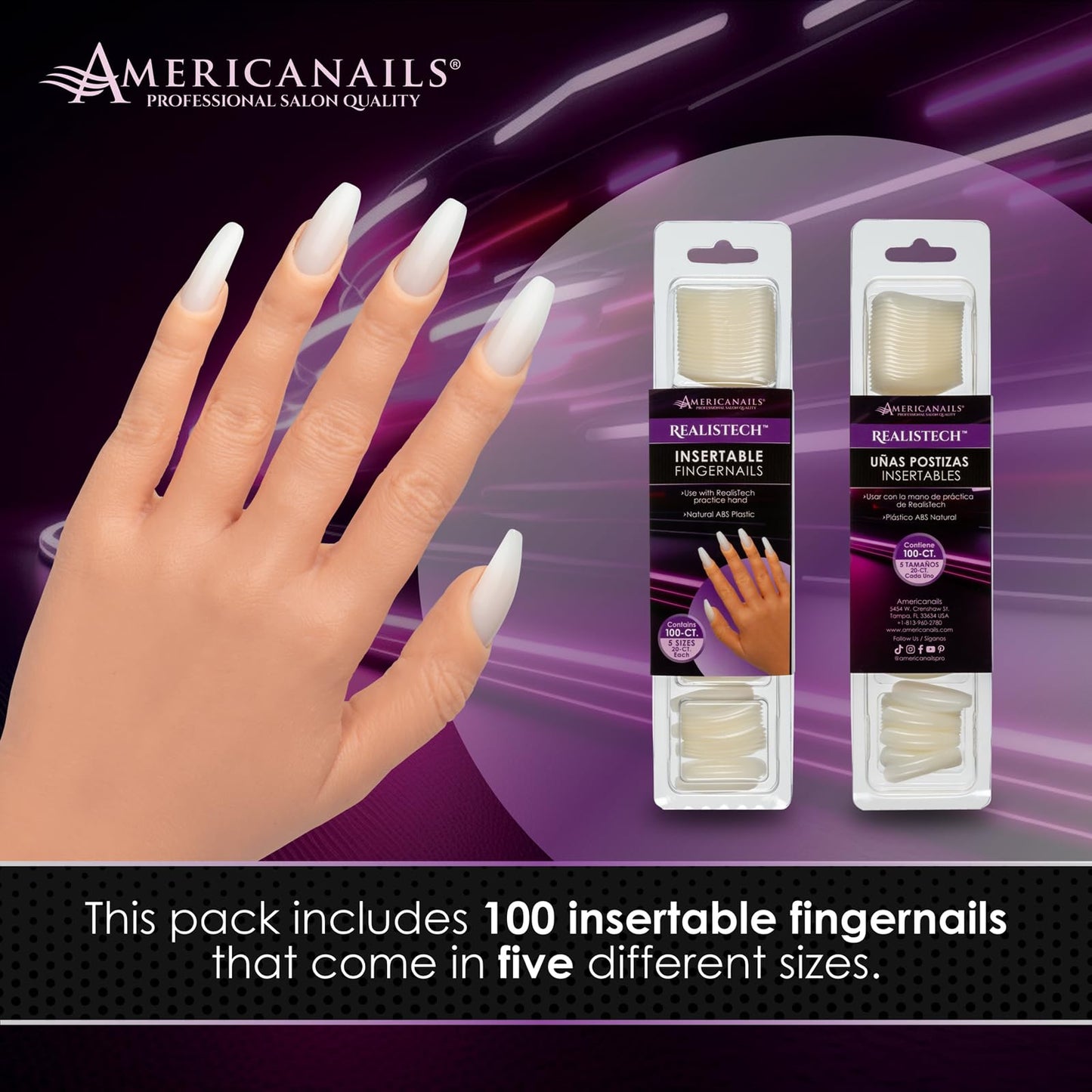 Americanails RealisTech Practice Hand Insertable Fingernails 100ct