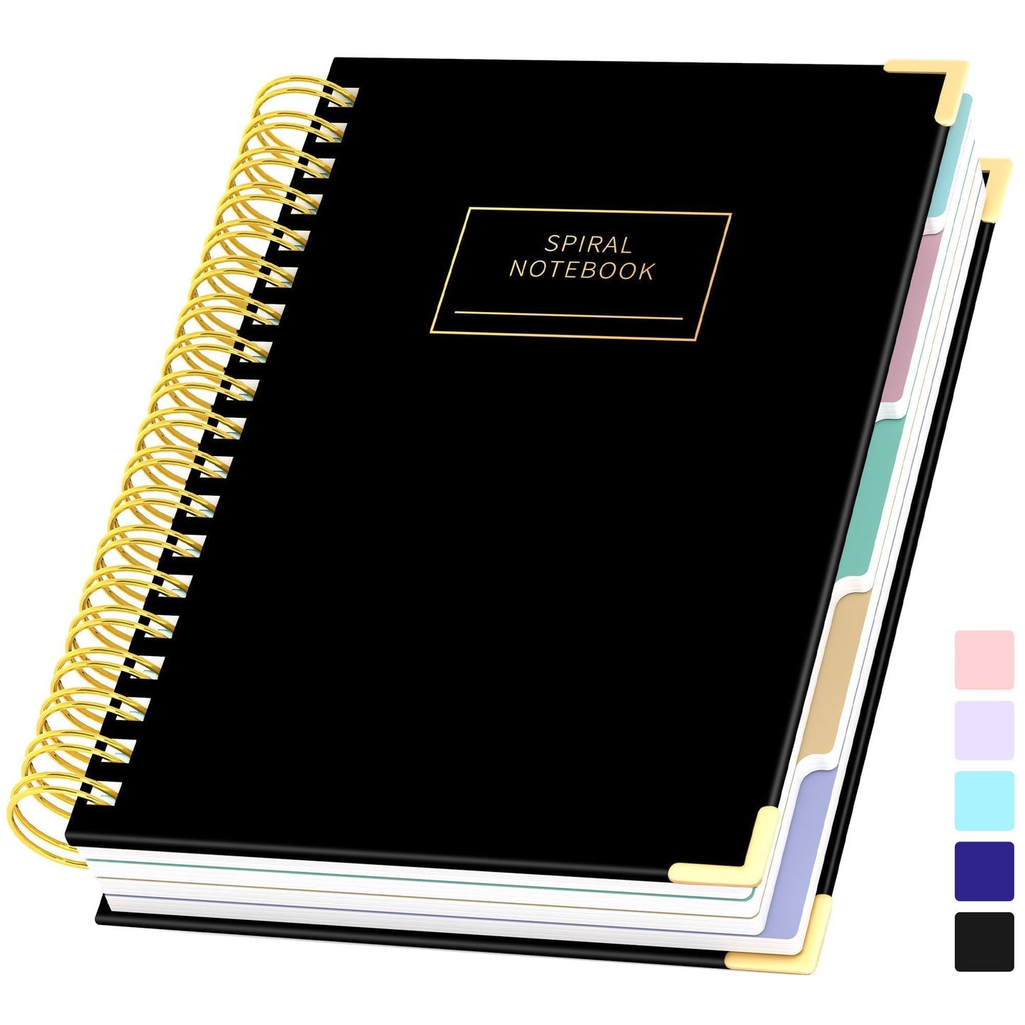 Yoment Hardcover Spiral Notebooks for Work School, B5 Journal Notebook with Tabs Dividers, Multi 5 Subject Notebook College Ruled, 240 Pages Lined Journal for Men, Back to School, Gifts, Black