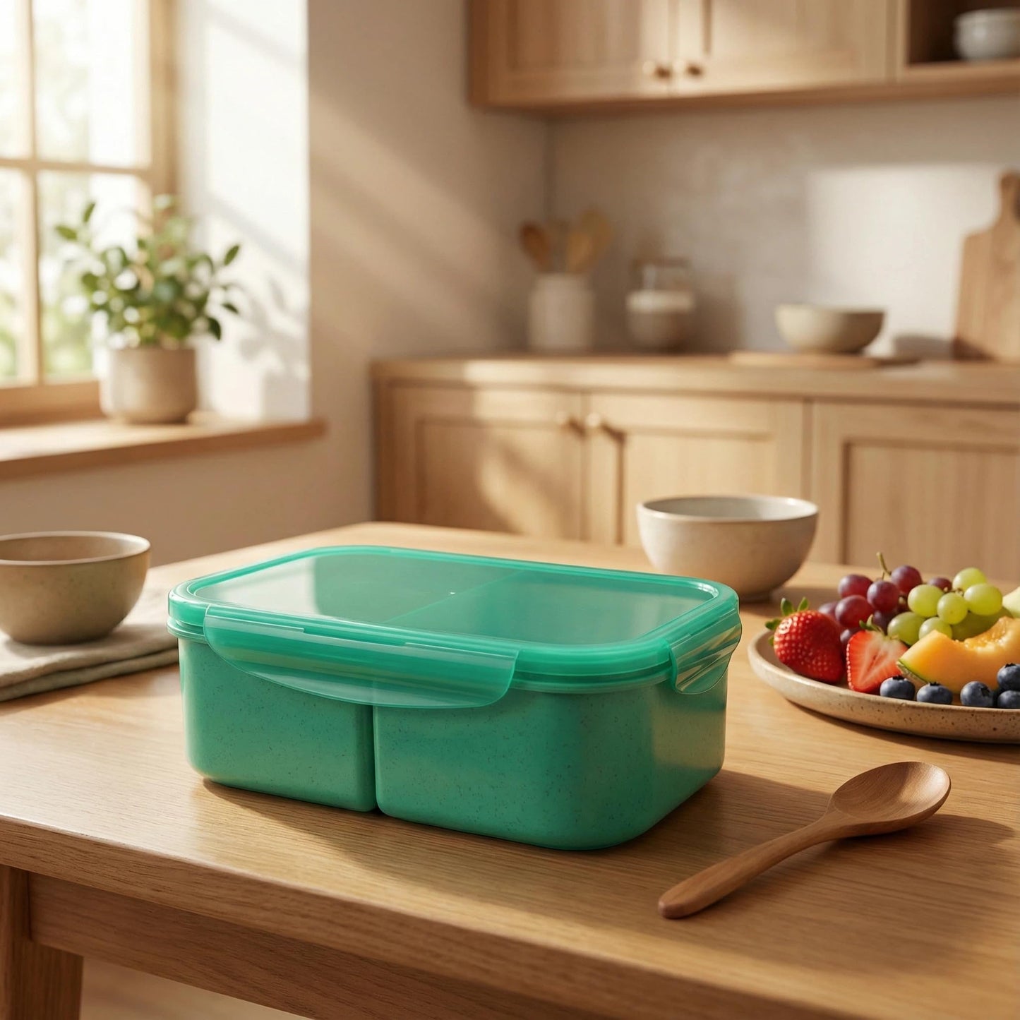 MISS BIG® Bento Box for Adults – Reusable Wheat Material Lunch Box with Compartments, Leak Proof Food Container for Meal Prep, Work & Home – Microwave & Dishwasher Safe Adult Lunch box(1900ml Green)