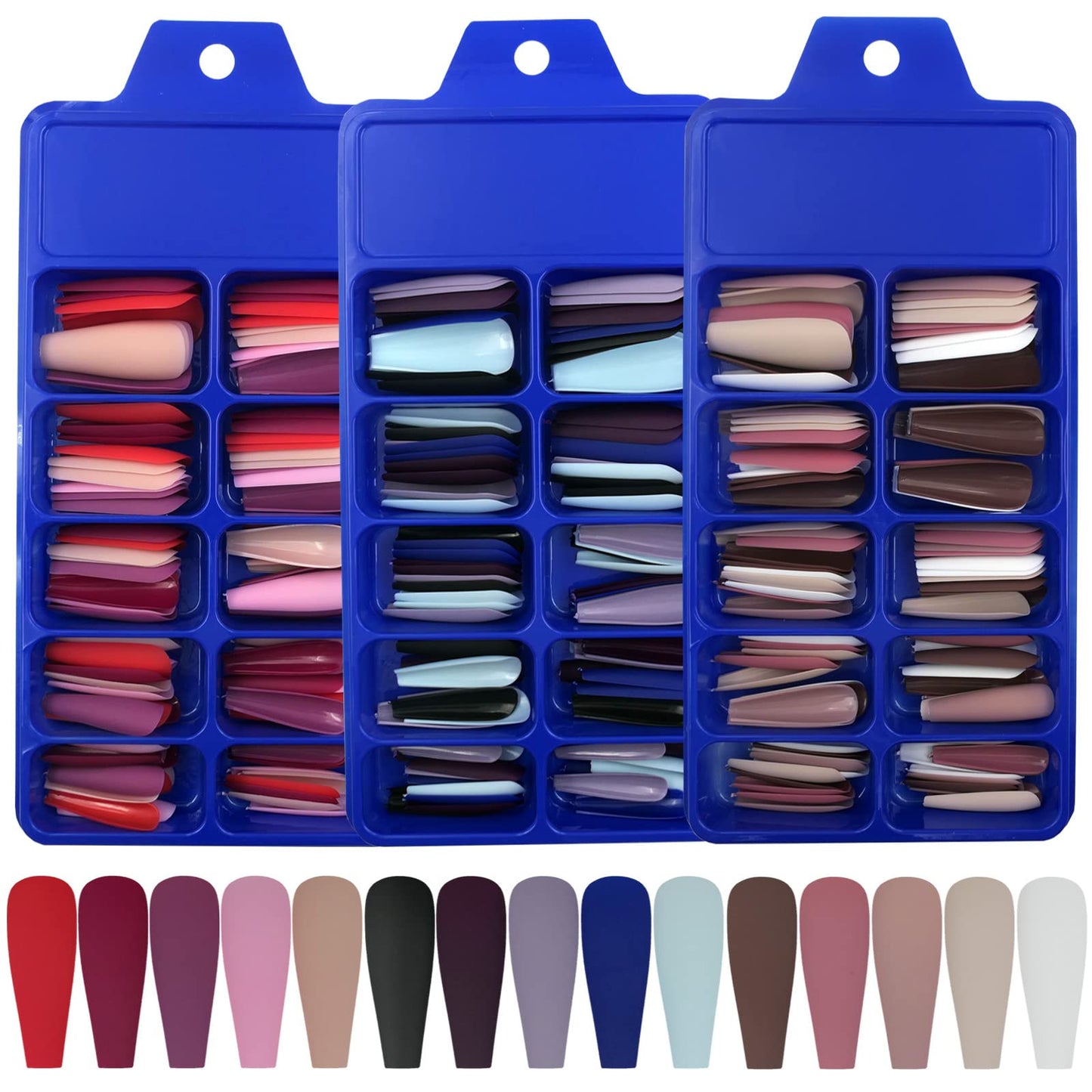LoveOurHome 300PC Matte Coffin Press on Nails Long Fake Nail Kit, Glue on Nails Press ons Nail Medium Ballerina Acrylic Nails Tips Press-on Nails Coffin Artificial Fingernail Full Cover False Nails