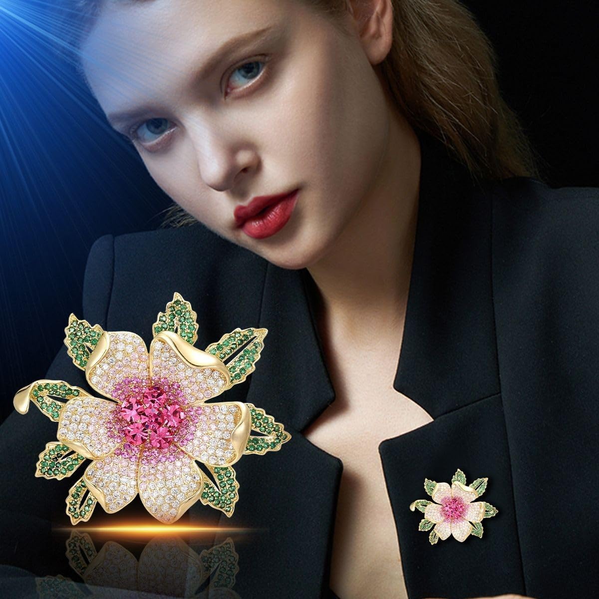 EMEGCY Rhinestone Peony Brooch Peony Flower Brooch Pin 18K Gold Plated Peony Brooch Lapel Pin Wedding Jewelry Christmas Birthday Gifts for Mom Wife