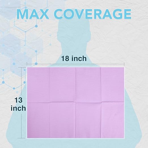 80 Pack Disposable Dental Bibs 13"x18", 3-Ply Waterproof Tattoo Bibs Sheet for Nail Salon, Dental Clinic, Feeding, Tattoo Shop (Purple)