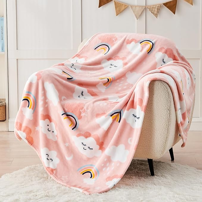 SOCHOW Cute Cloud Print Fleece Throw Blanket for Kids Boys and Girls, Soft Lightweight Cozy Warm Flannel Blanket for Toddler Bed, Pink 50 x 60 Inches