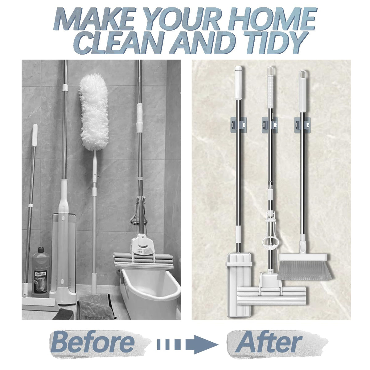 8 Pack Self Adhesive Broom Holder Wall Mount (8 Count)