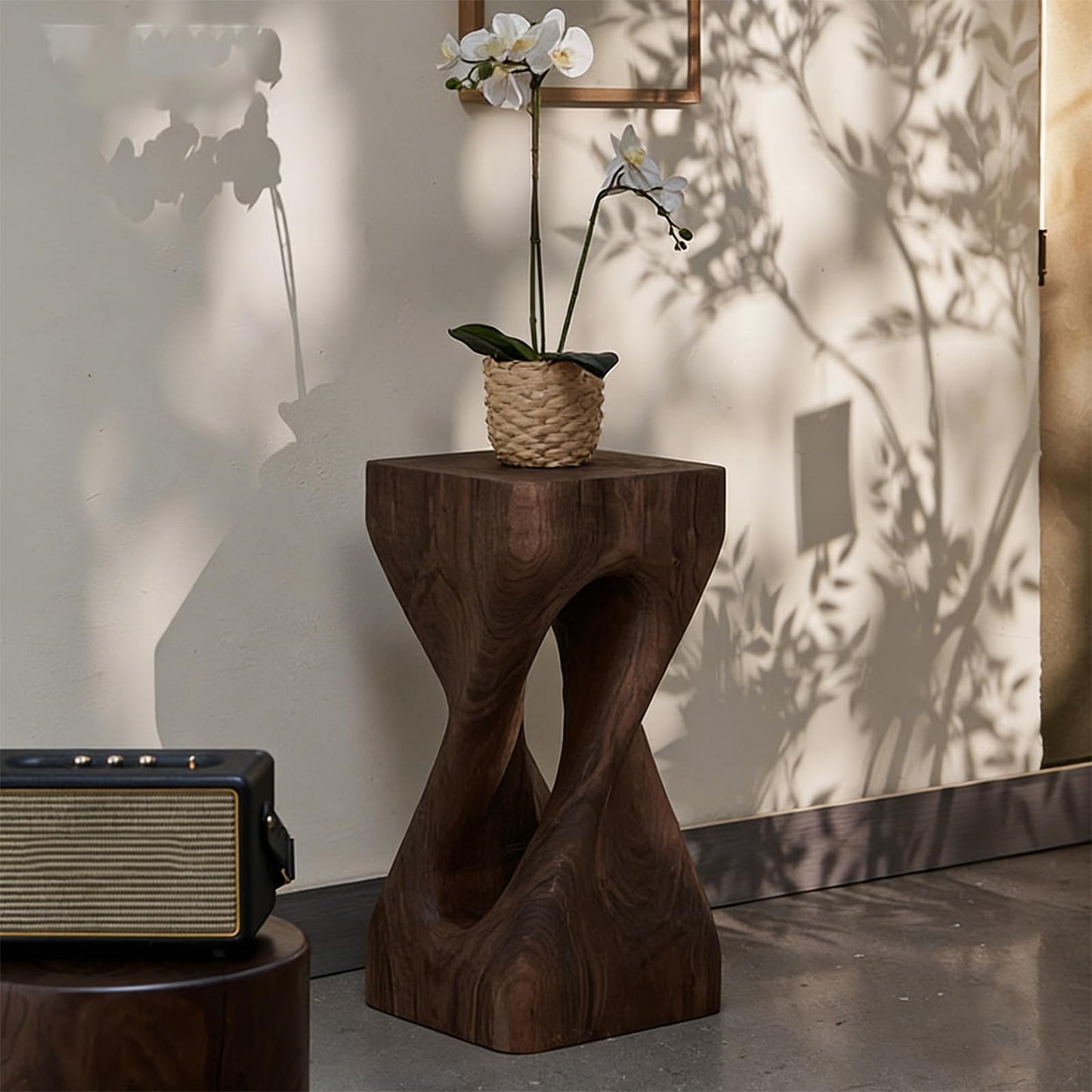 LDKFLKR Solid Wood Small Side Table, Accent Table Freeform Natural Plant Stand Coffee Table Pedestal Display Stand Accent Stool for Living Room Bedroom Entryway Office Home Decor,G