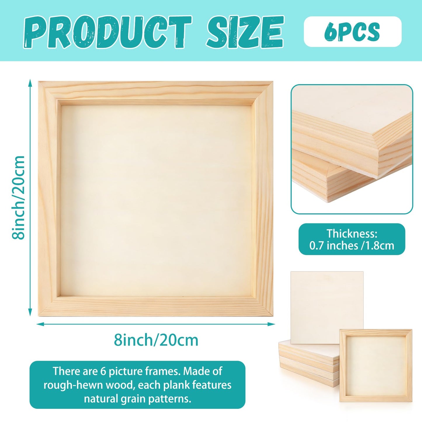 Owevvin 6 Pack 8 x 8 Inch Wood Panel Boards, Unfinished Wooden Canvas Panels Boards for Painting, Drawing, Canvas. DIY Crafts Projects, Arts Use with Oils, Acrylics