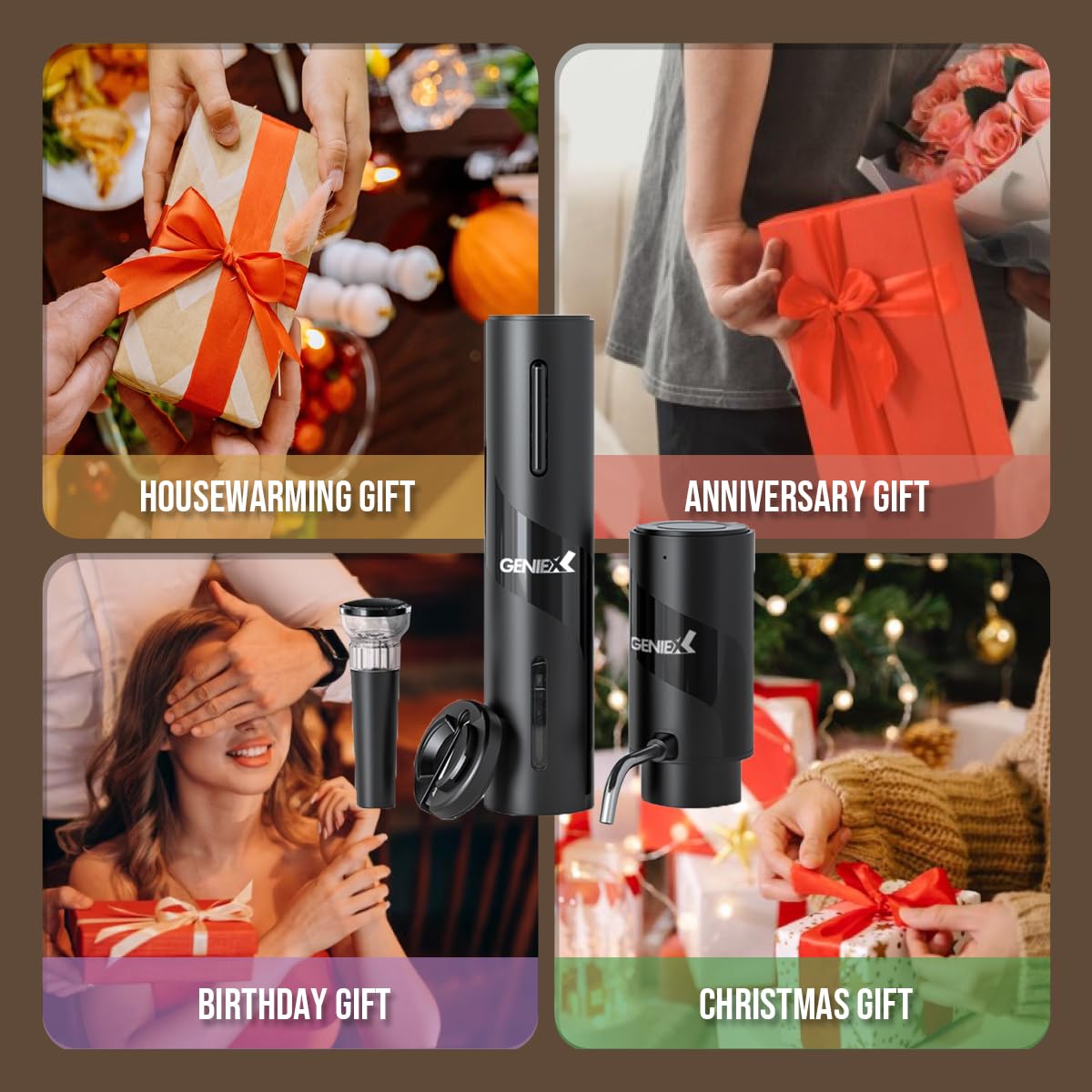 Electric Wine Set 4 | Automatic Wine Opener Dispenser Gift Set - Electric Corkscrew Opener & Auto Wine Dispenser | Ideal Housewarming Gifts and Cool Wine Gift (Black)