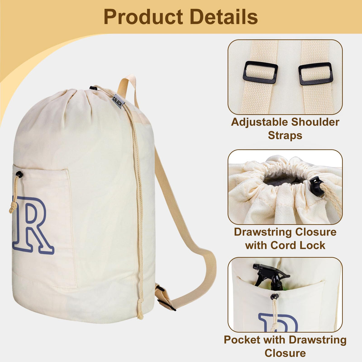 Laundry Bag Backpack Personalized Initial Canvas Laundry Bag