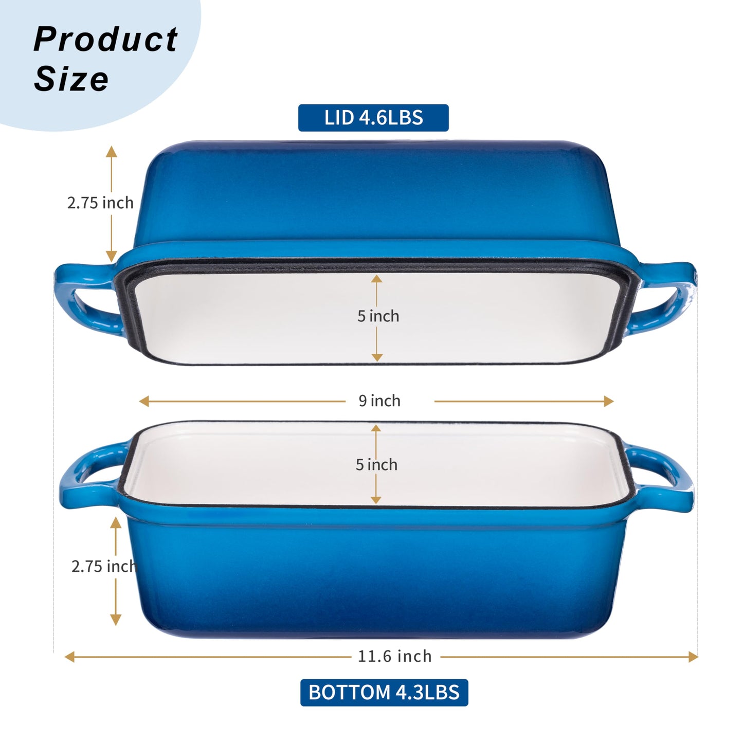GRMlmosa Cast Iron Loaf Pan with Lid, Loaf Pans for Baking Bread 9x5 Inch, Bread Baking Pan for Homemade Bread|Sourdough with Golden Crispy Crust (Marseille)