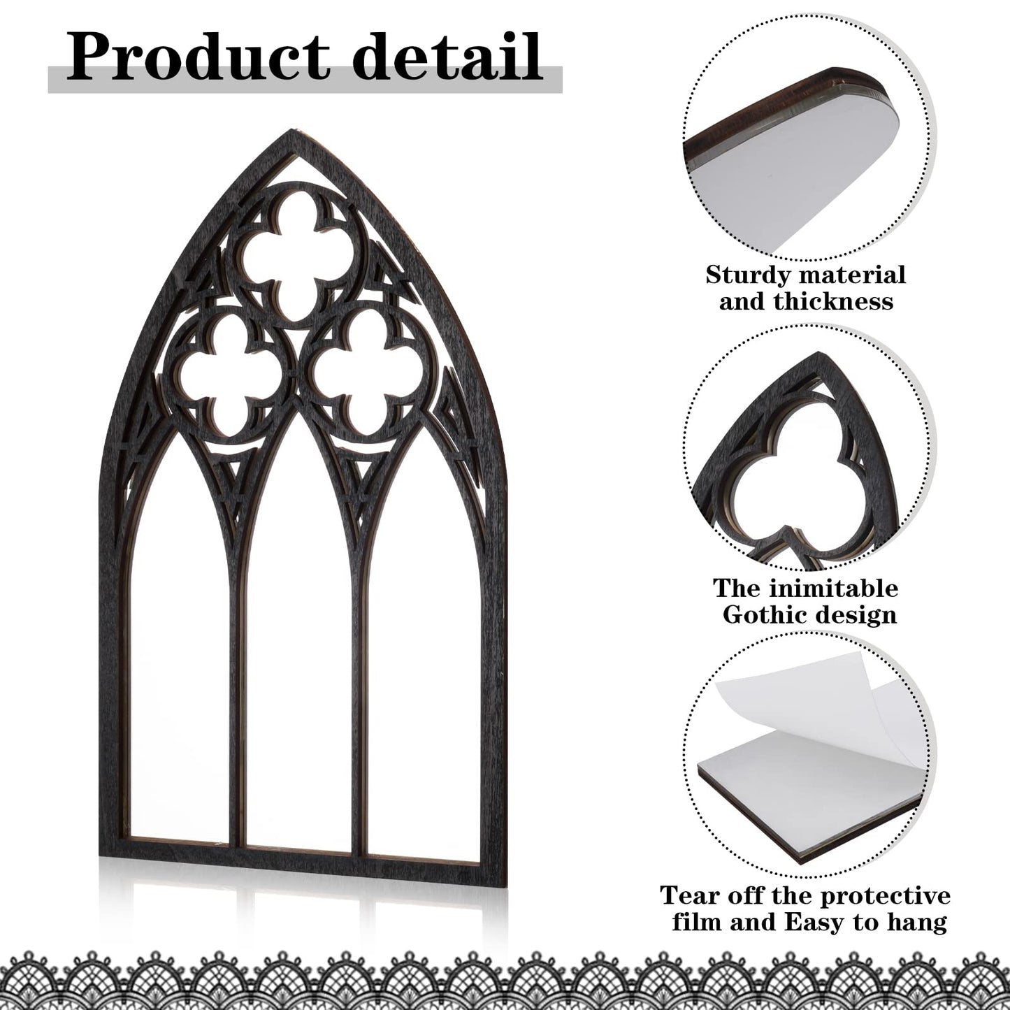 BOUMUSOE 3 Pack Gothic Mirrors, Cathedral Arch Frame, Tiny Gothic Room Decor - 9.8 inches Spooky Decorative Rustic Wall Hanging for Bedroom & Bathroom