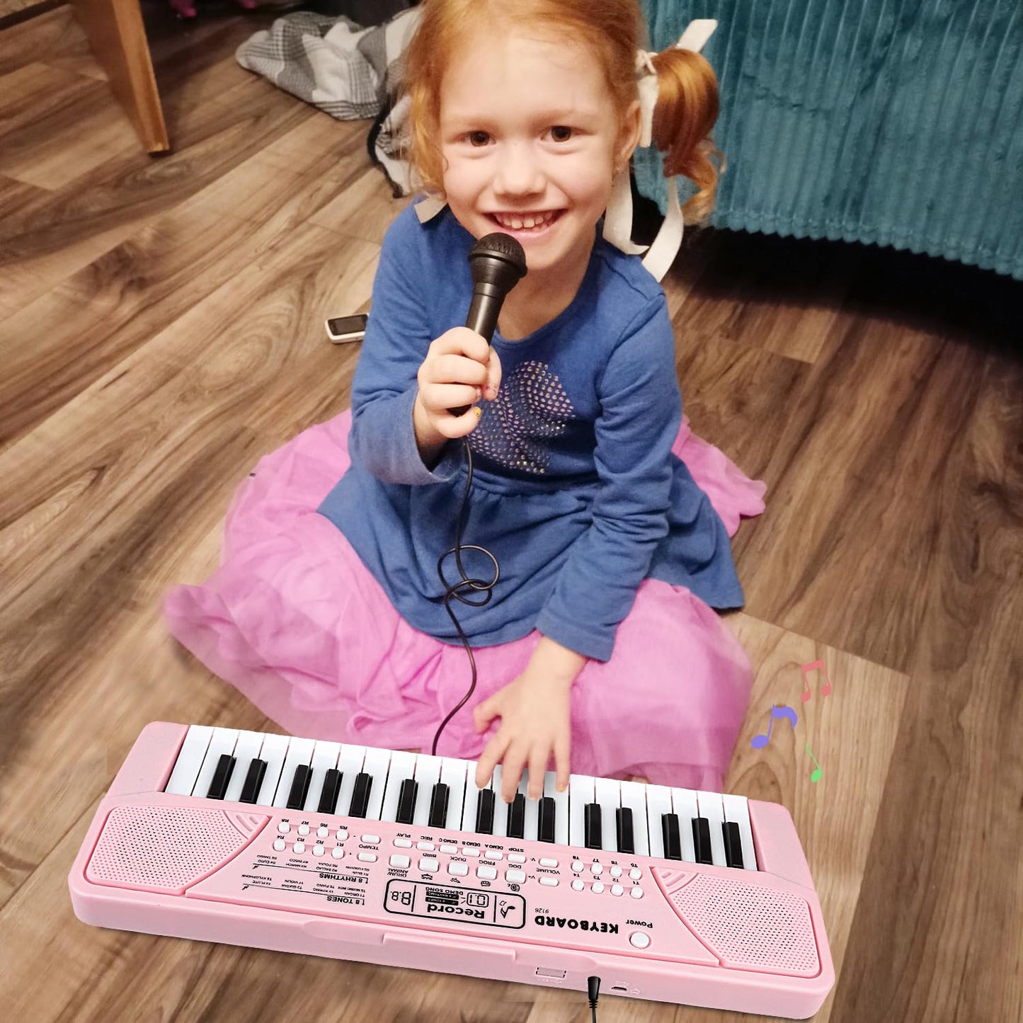 M SANMERSEN Kids Piano Keyboard with Microphone 37 Keys Portable Electronic Keyboards for Beginners Musical Toy for 3/4/5/6 Year Old Girls Boys, Pink