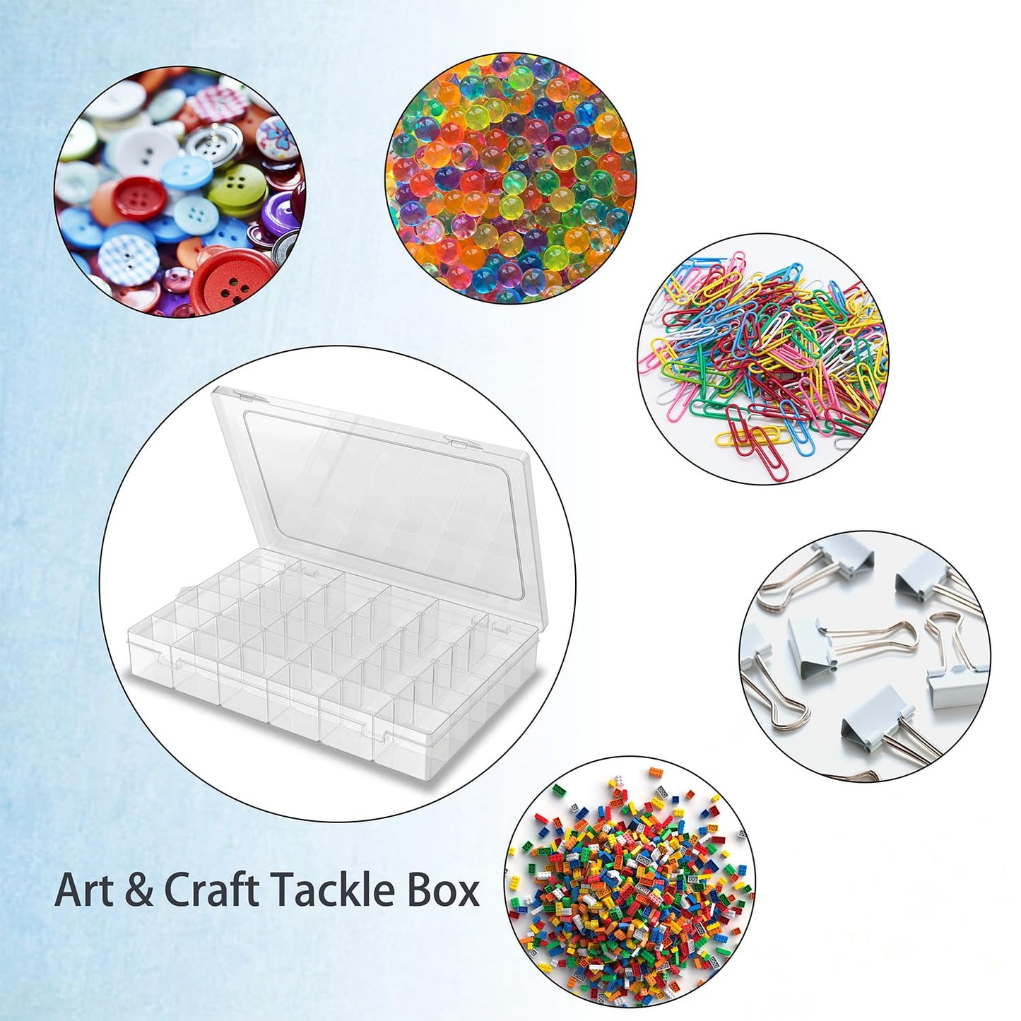 6 Pack Plastic Organizer Container Box, 36 Grids Clear Plastic Parts Organizer Box, for Beads, Art DIY, Crafts, Jewelry, Fishing Tackle with Label Stickers